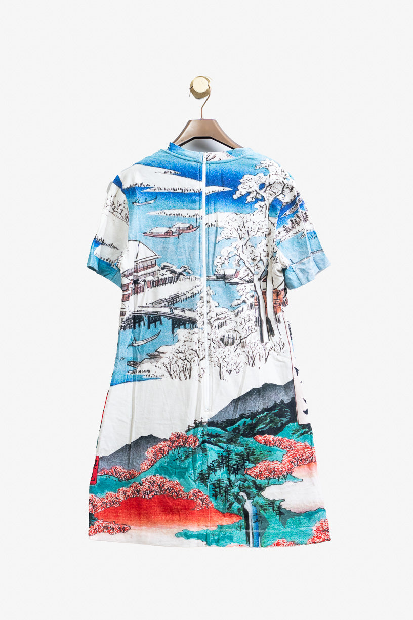 Winter Landscape Print T-Shirt Dress Cotton