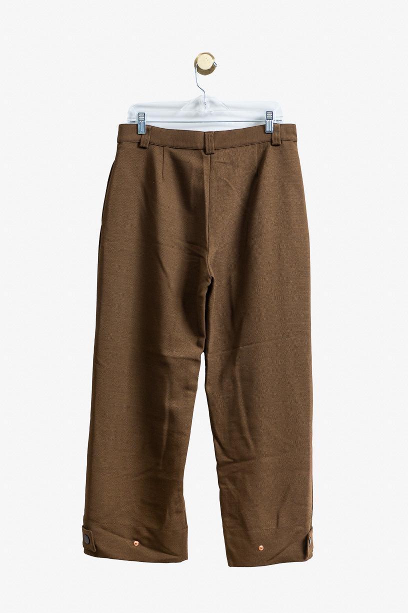 Brown Side Pleated Trouser  Polyester/Wool