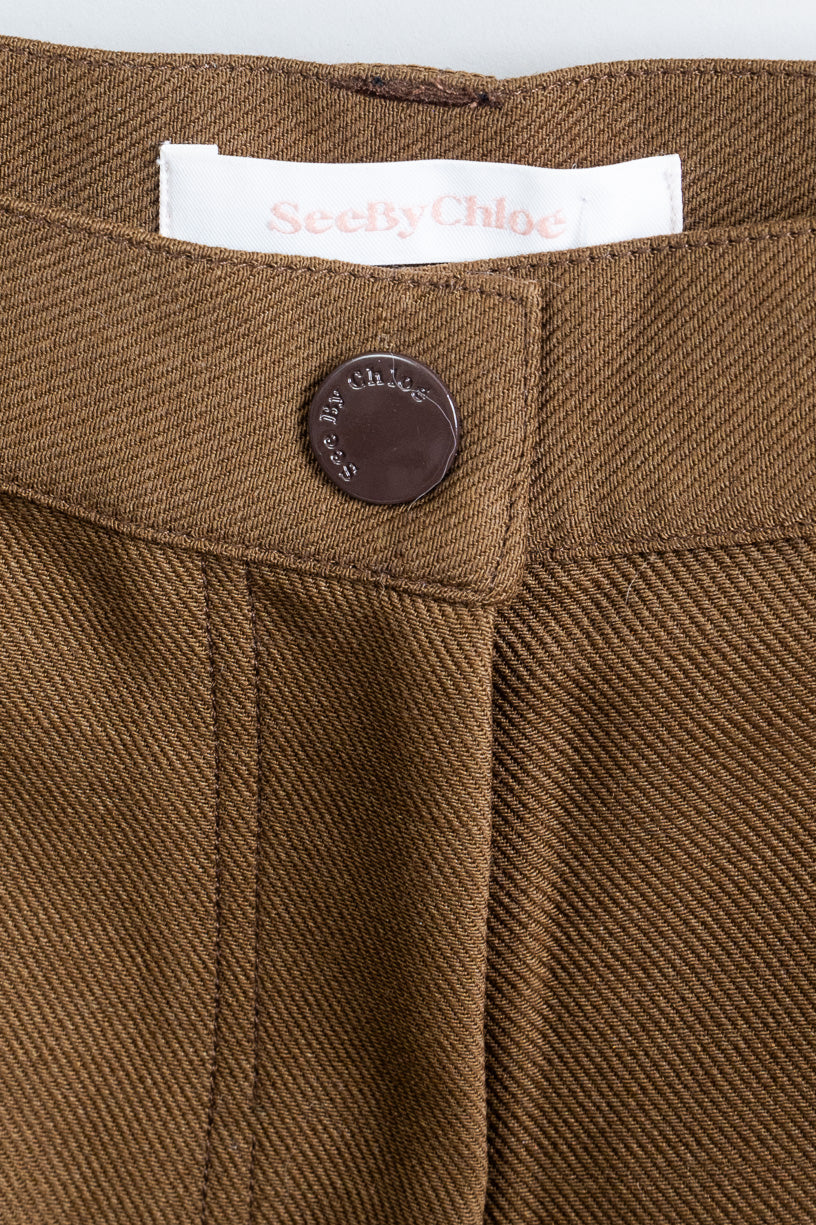 Brown Side Pleated Trouser  Polyester/Wool