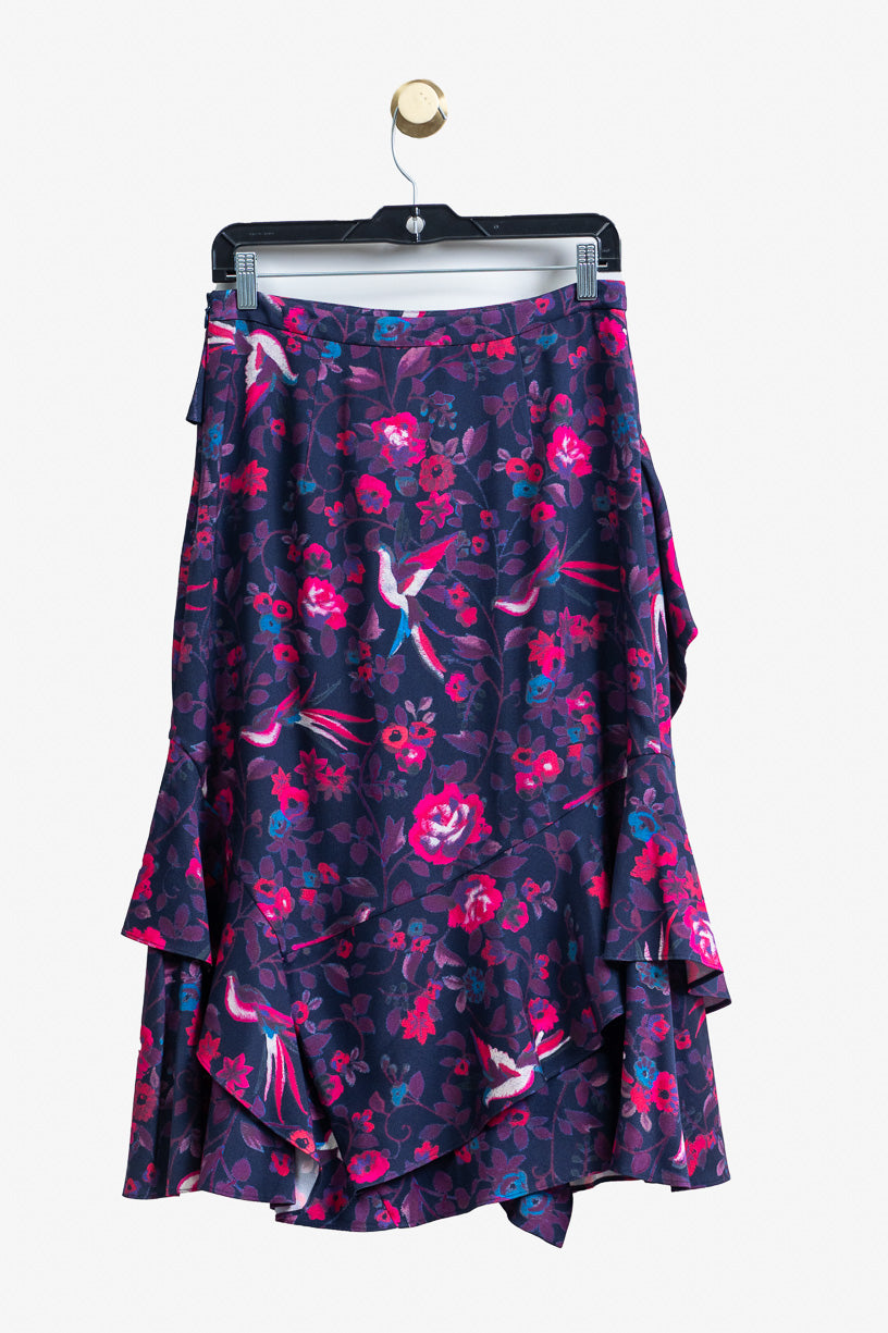 Pink Floral Ruffle Midi Skirt ?