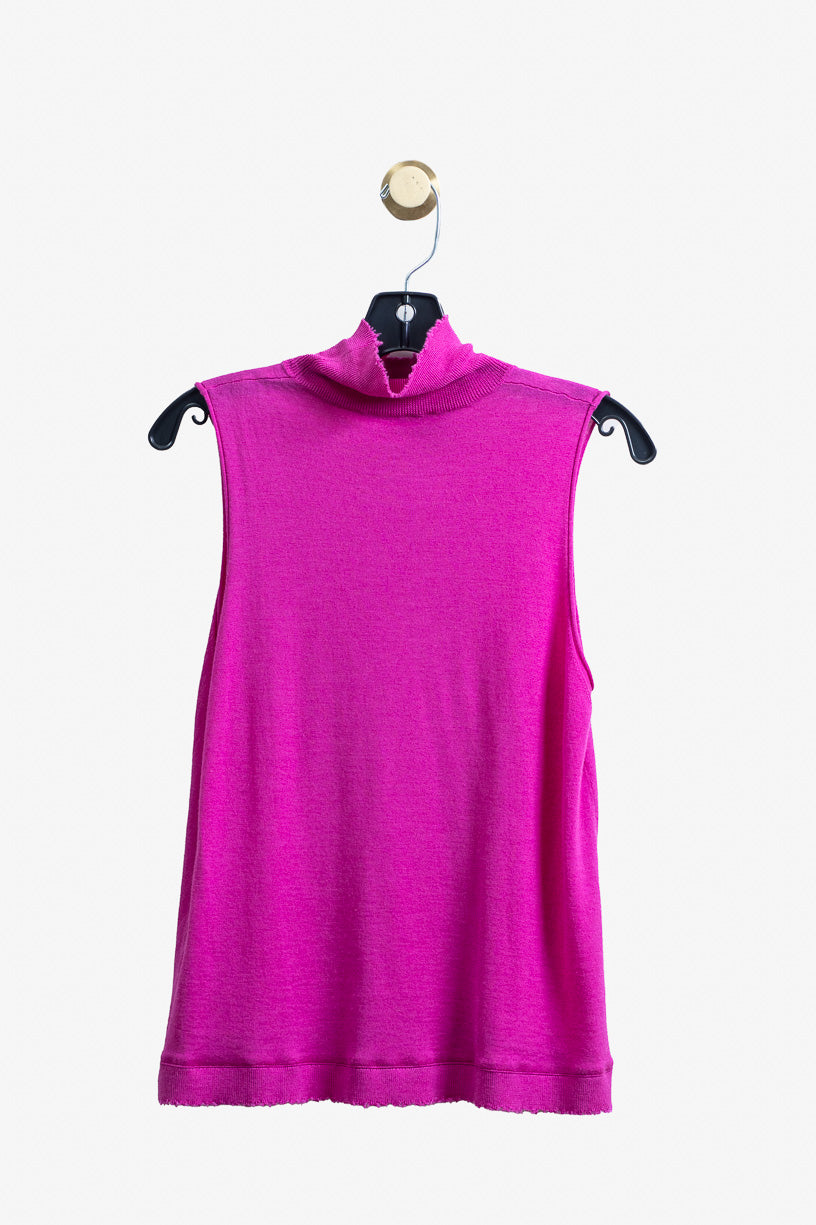 Fuchsia Pink Sleeveless Turtle Neck Wool/Silk