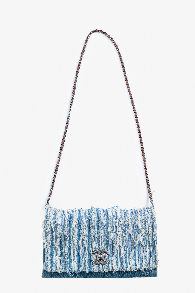 Denim Fringe CC Crossbody Chain shoulder Bag