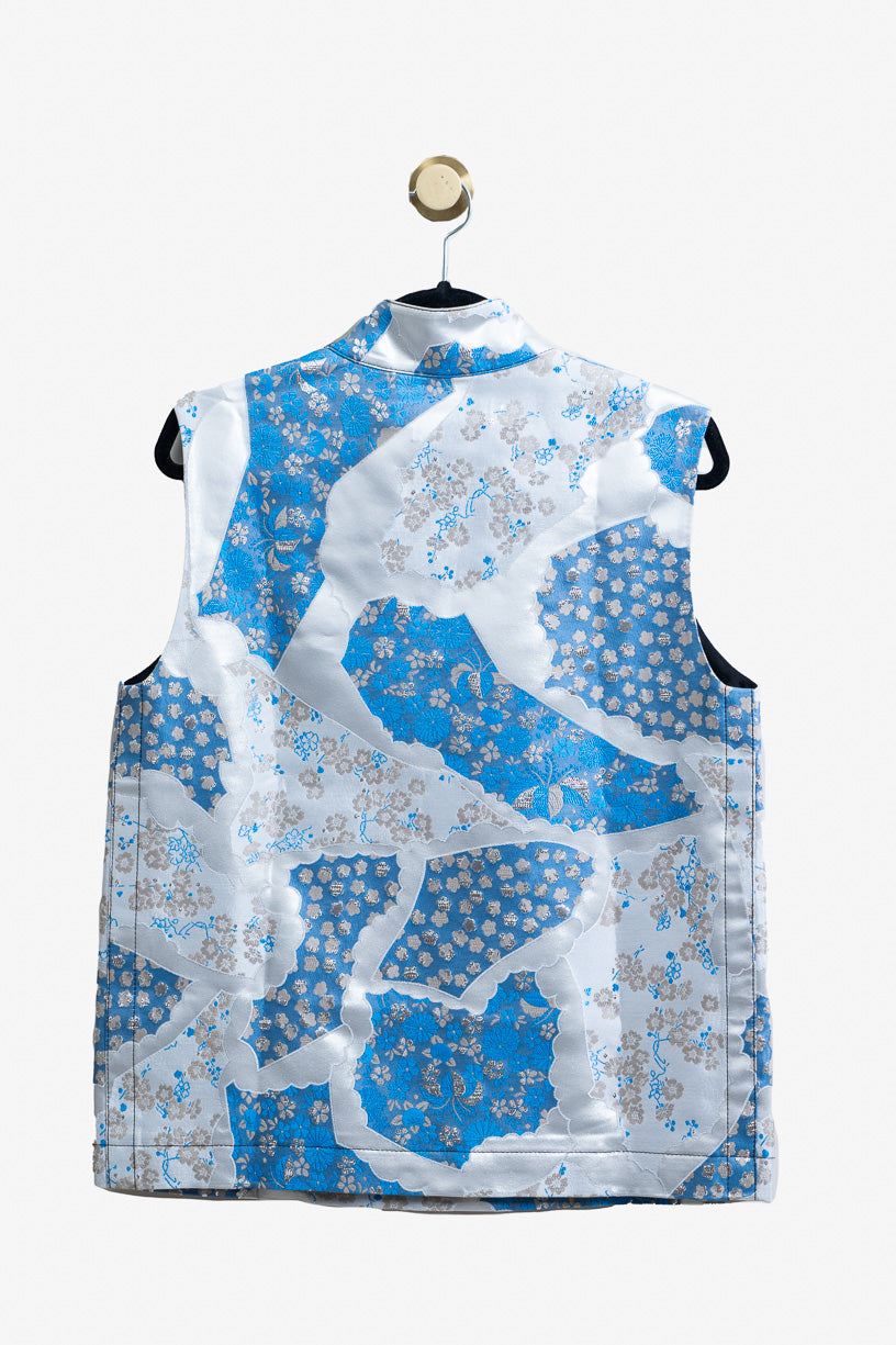 Jacquard Blue Sleeveless High Neck Top Acetate/Polyester