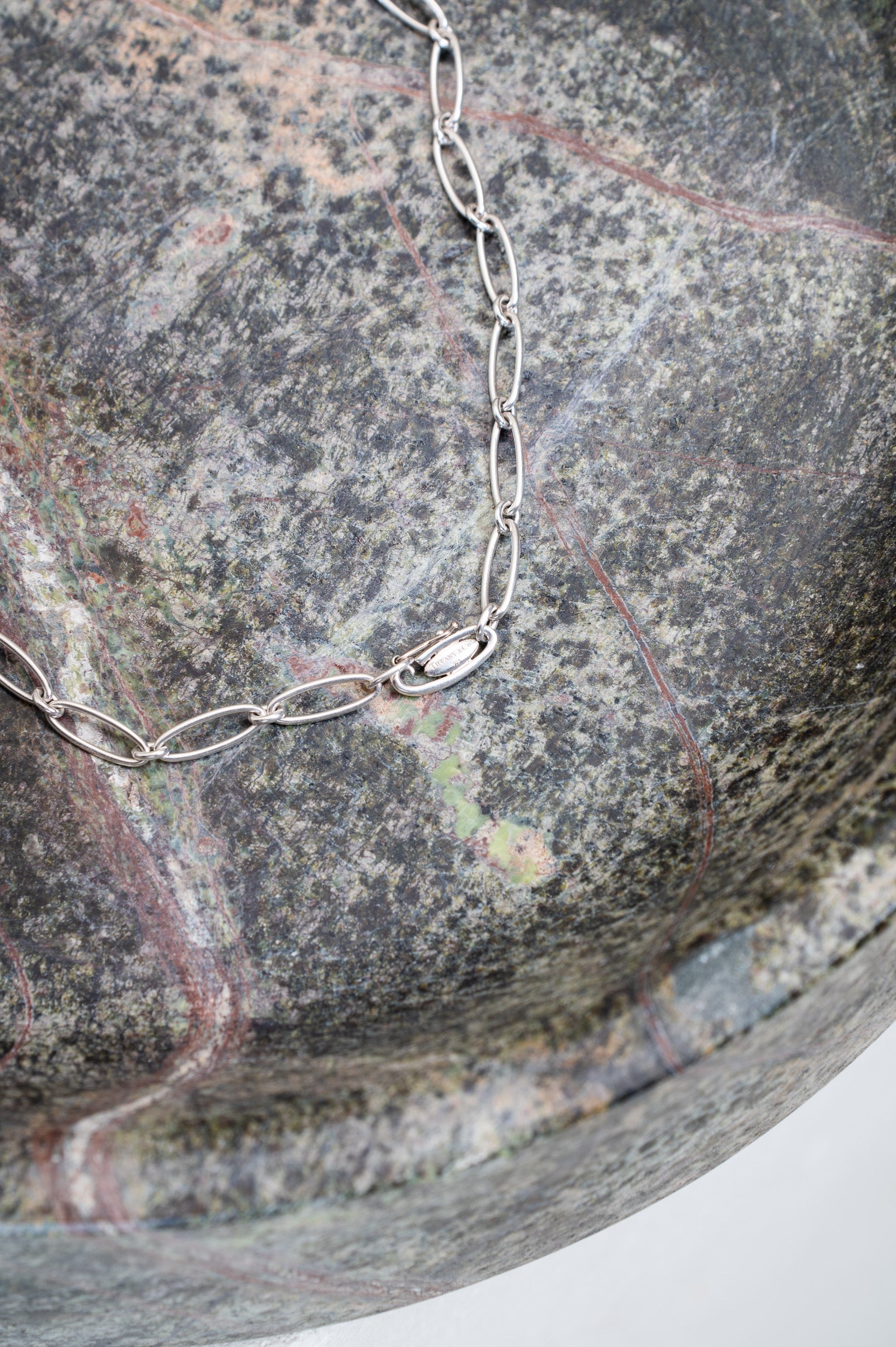 Close-up of clasp on Tiffany & Co. Starfish Pendant on Paperclip Chain