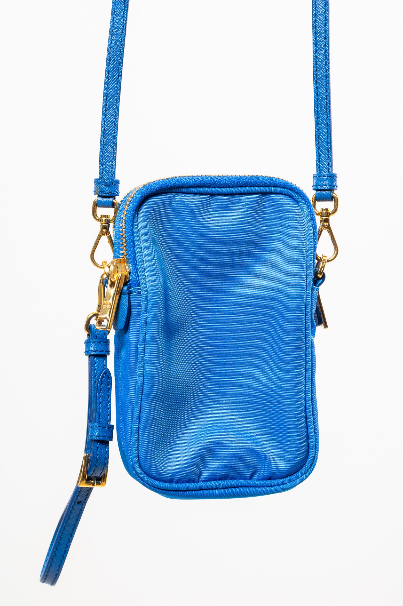 Cobalt Nylon Plaque Logo Phone Bag Crossbody