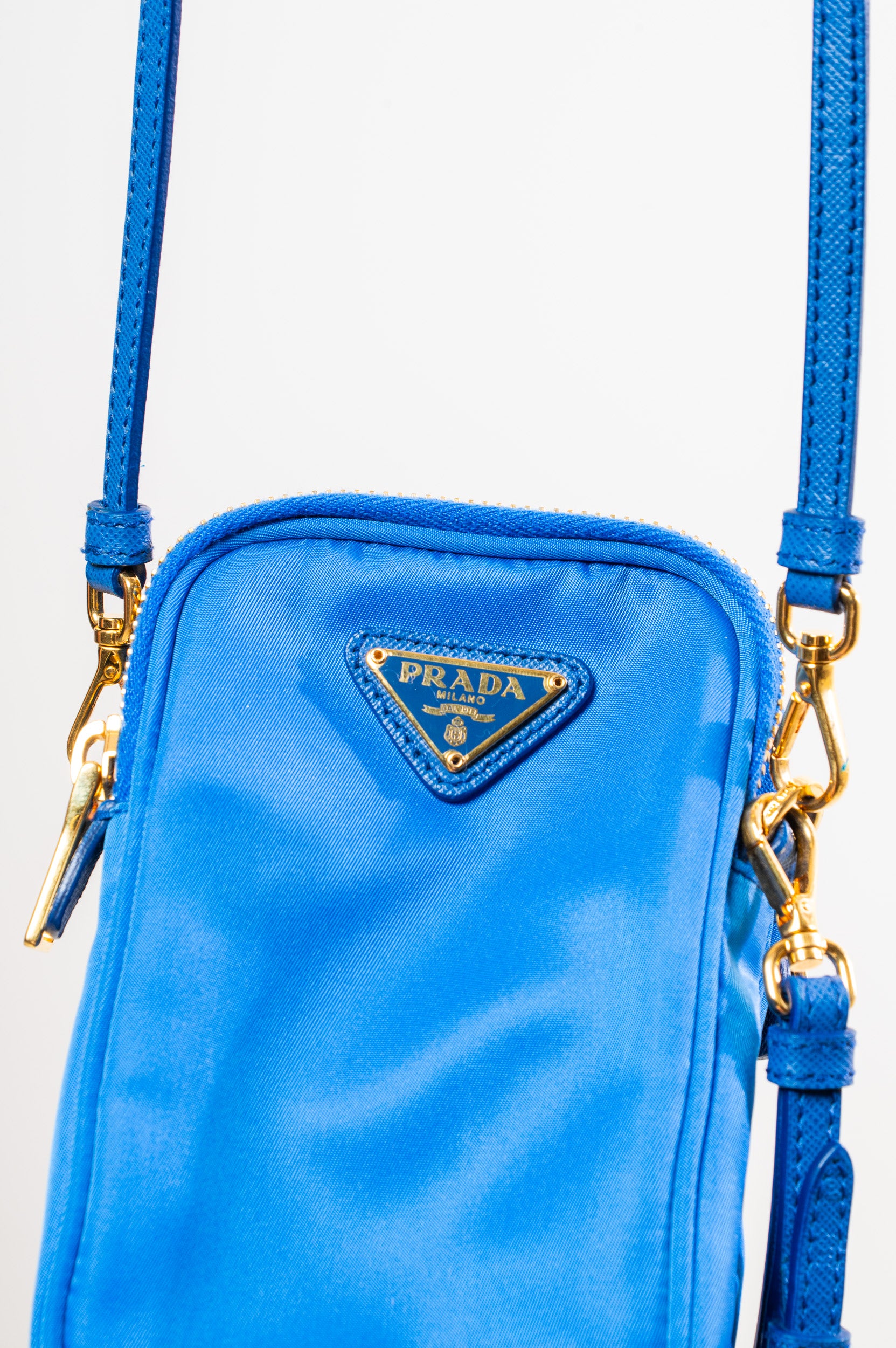 Cobalt Nylon Plaque Logo Phone Bag Crossbody