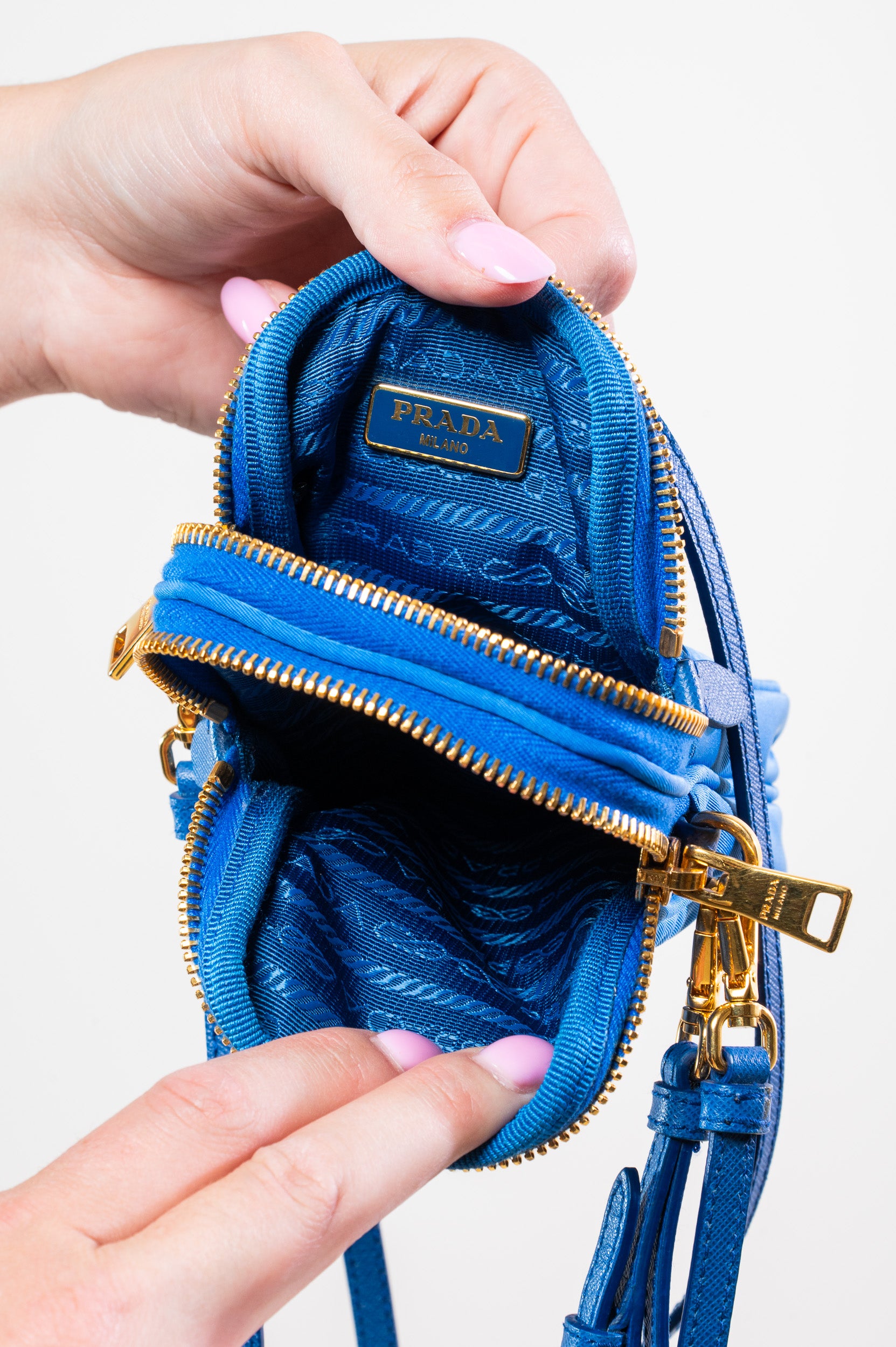 Cobalt Nylon Plaque Logo Phone Bag Crossbody