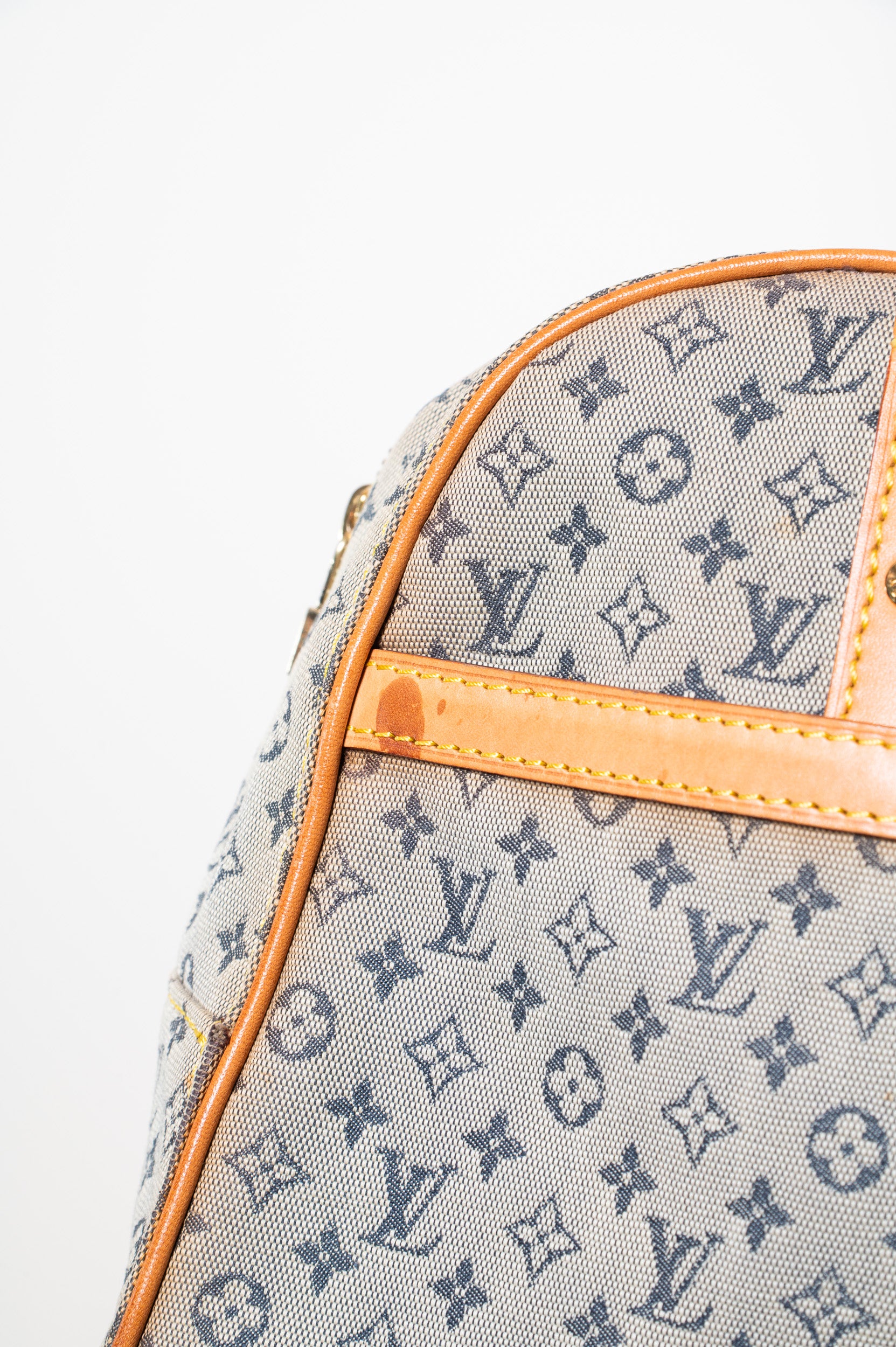 Close-up view of Louis Vuitton Denim Monogram Mini Lin Marie Tote