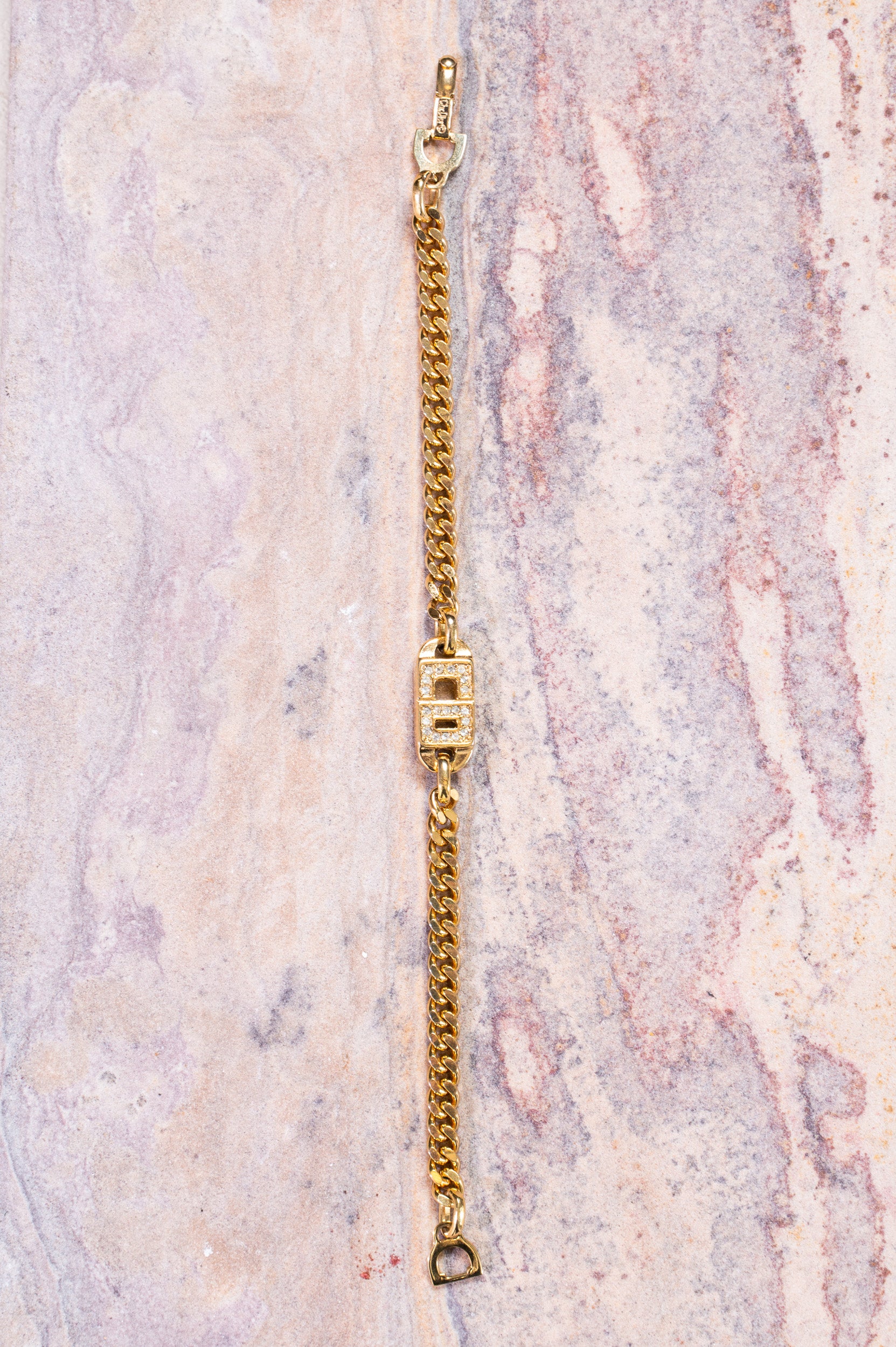 Additional front view of Christian Dior Gold Crystal CD Chain Bracelet