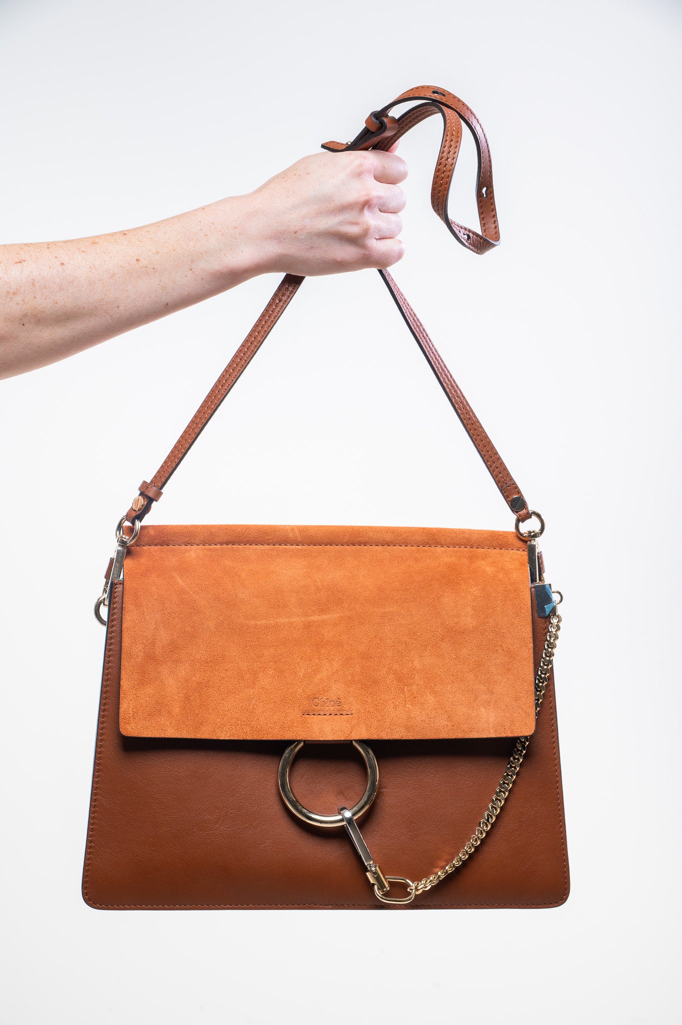Camel Suede and Leather Faye Shoulder Bag