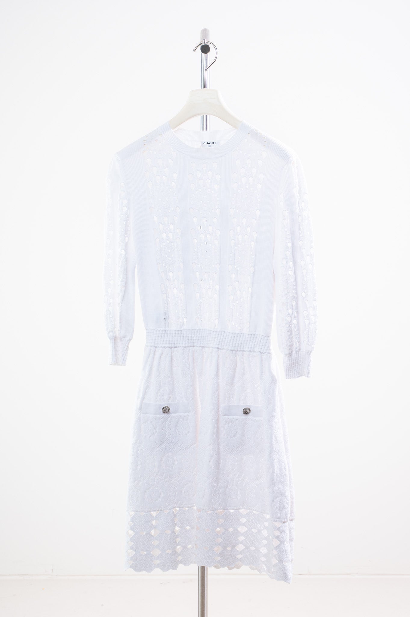 White Cut Out 7/8 Sleeve Mini Dress