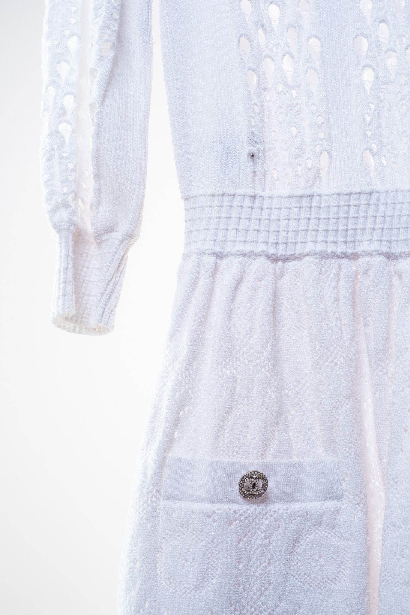 White Cut Out 7/8 Sleeve Mini Dress