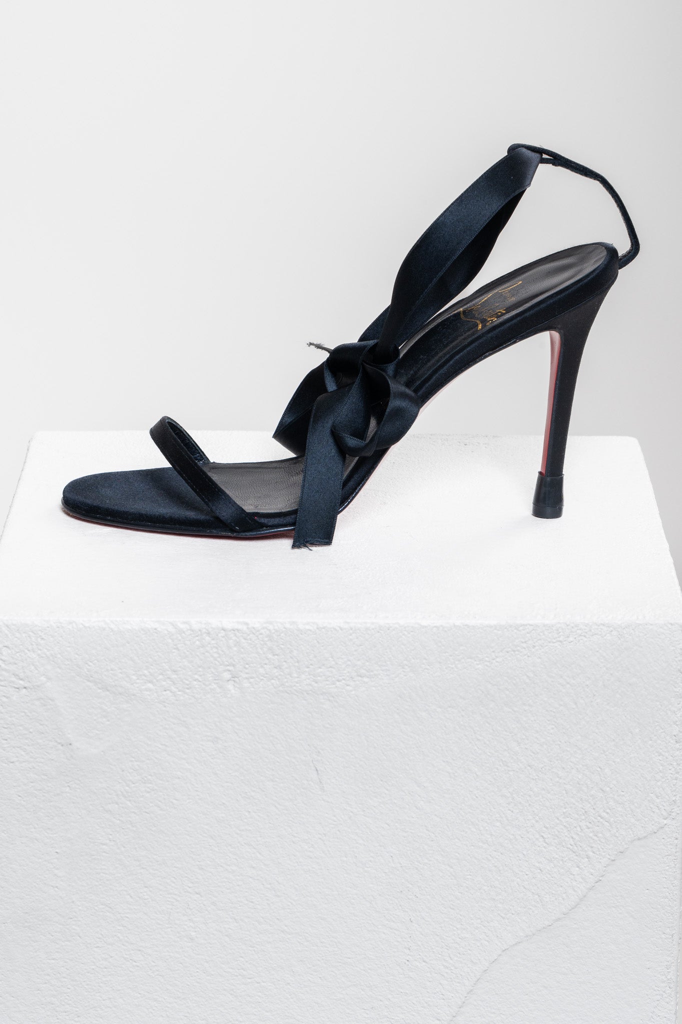 Black 80mm Strappy Sandal w/ Satin Ankle Tie