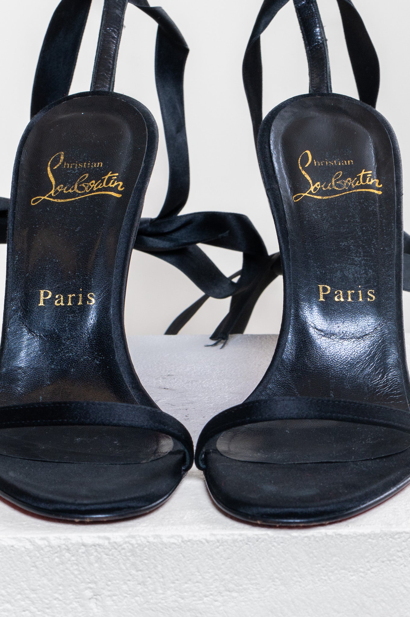 Black 80mm Strappy Sandal w/ Satin Ankle Tie