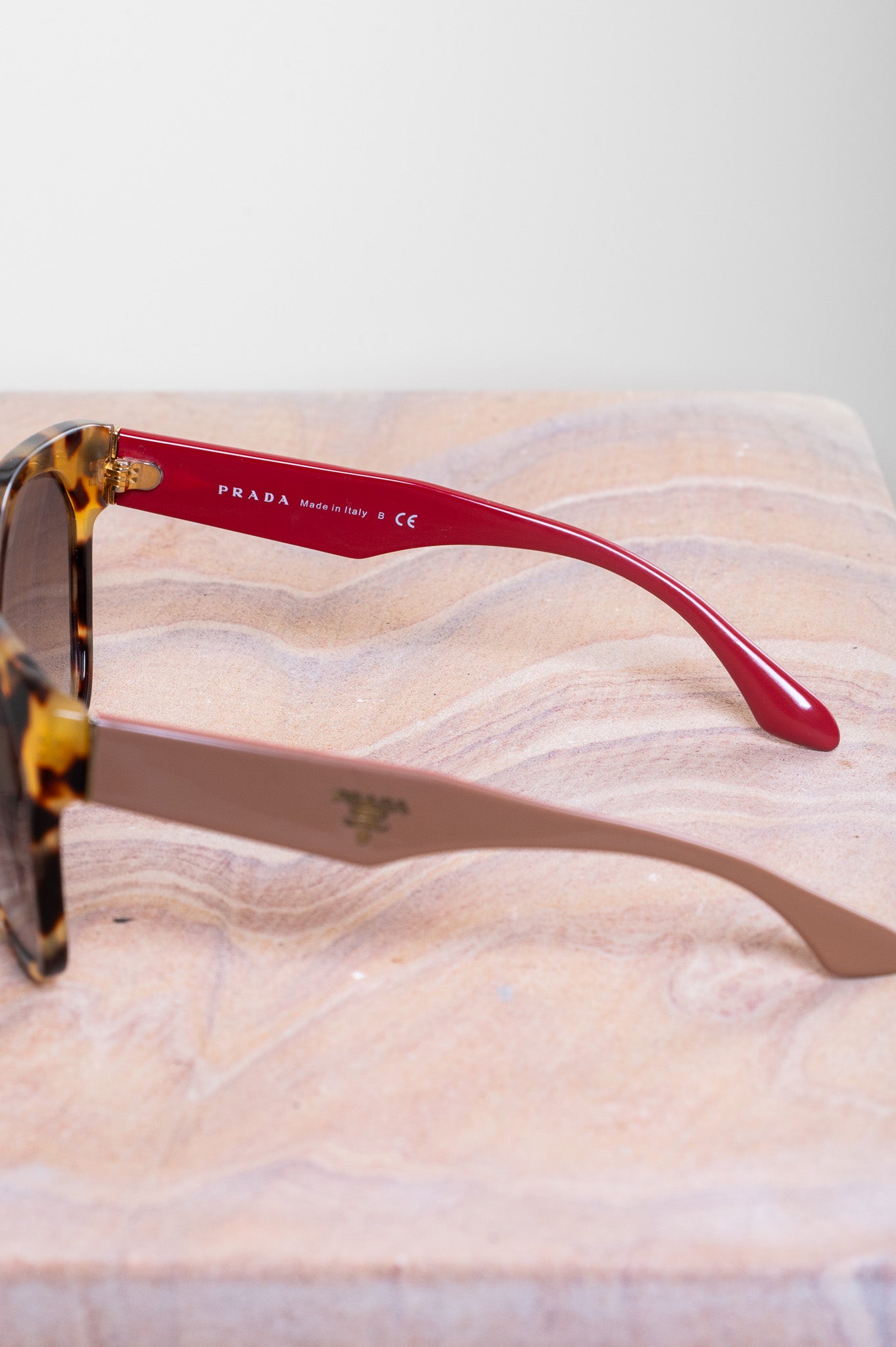 Beige Tortoise Red Arm Sunglasses