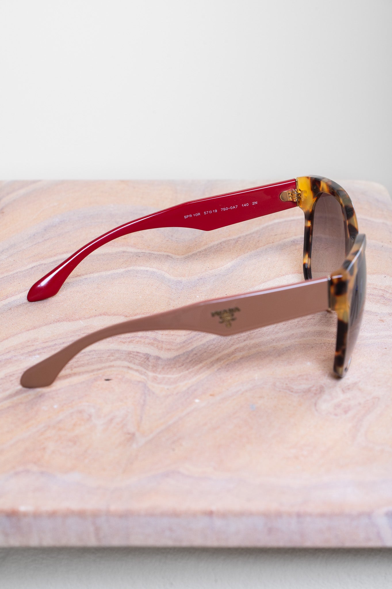 Beige Tortoise Red Arm Sunglasses