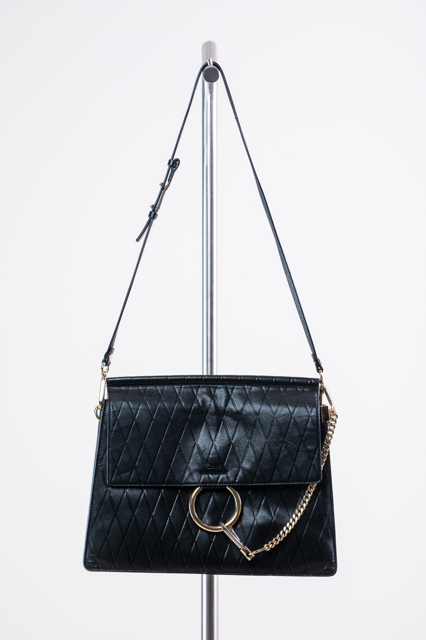 Black Diamond Embossed Faye Shoulder Bag