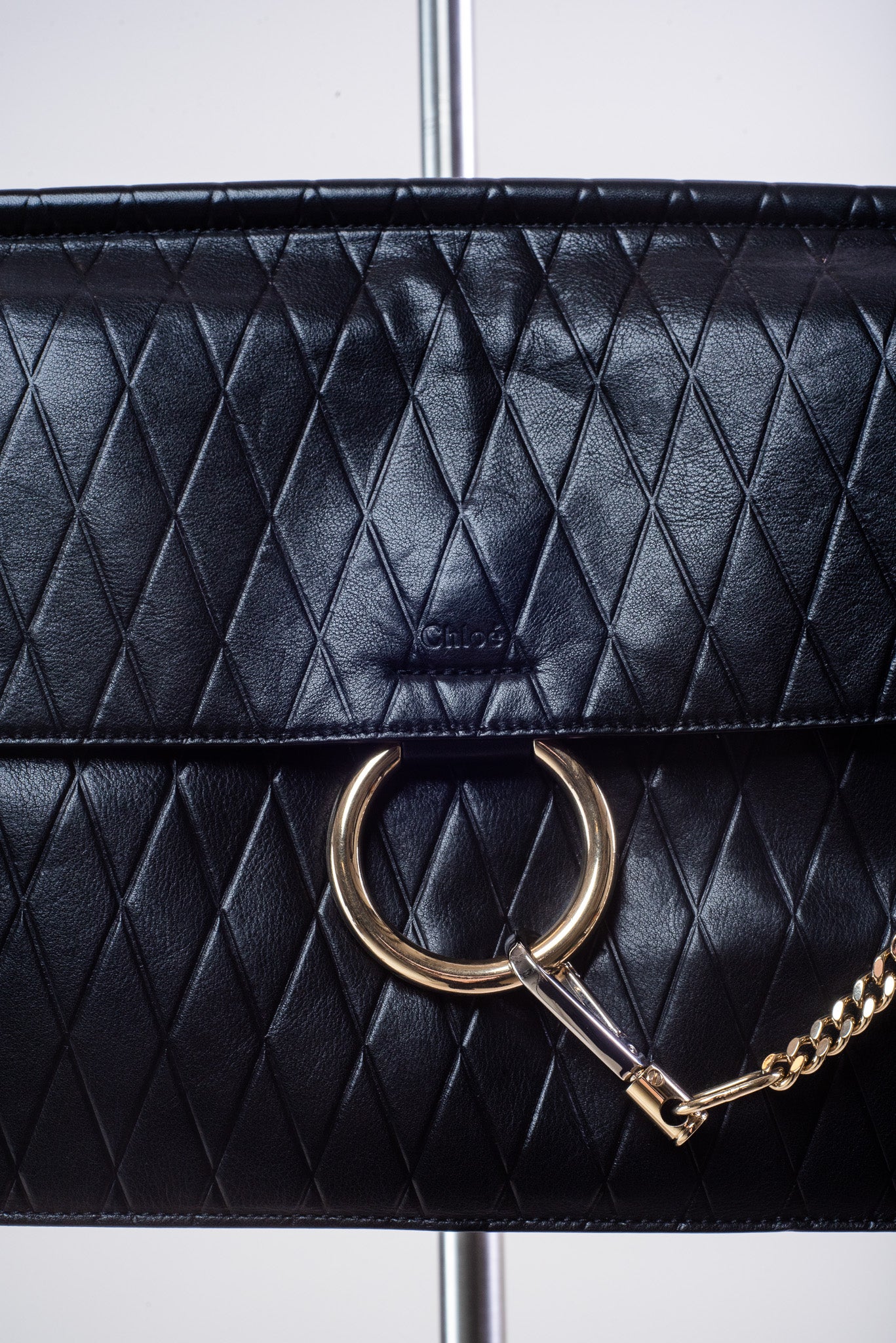 Black Diamond Embossed Faye Shoulder Bag