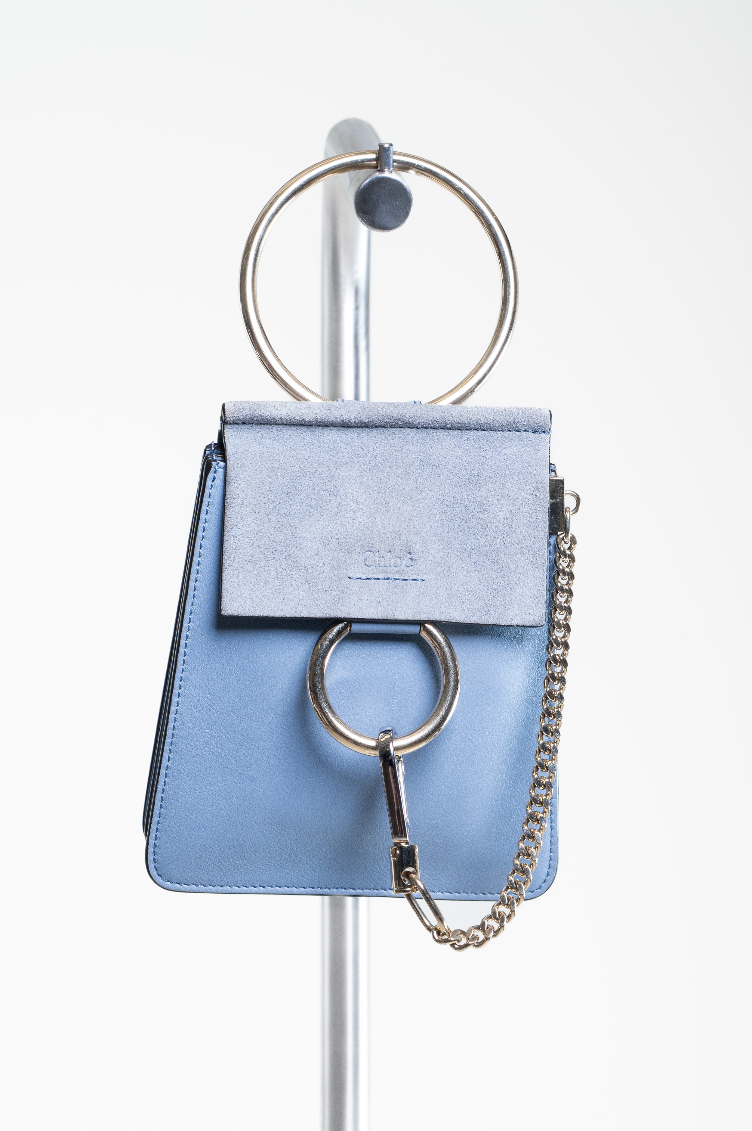 Front view of Chloé Mini Faye Blue Crossbody