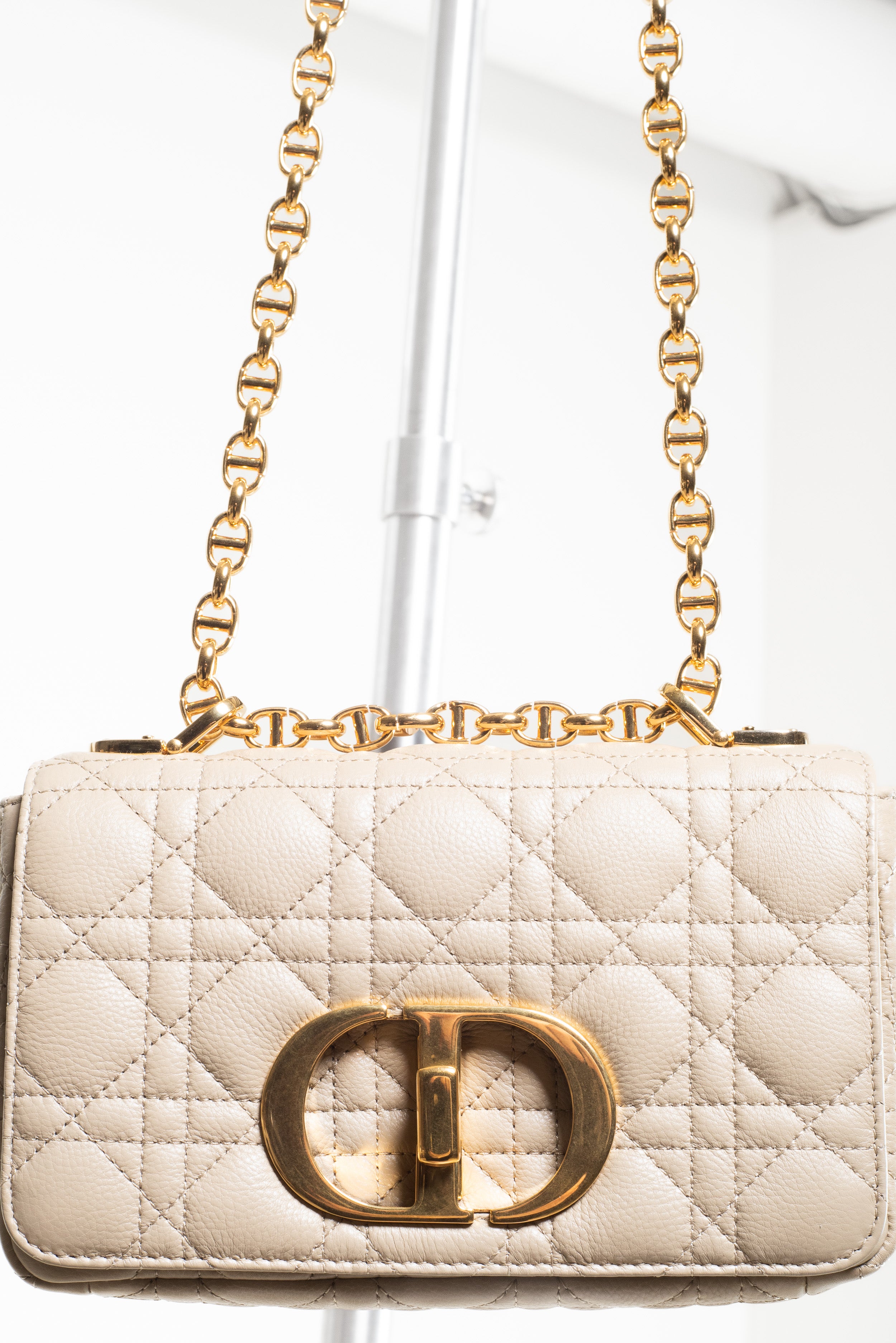 Front view of Christian Dior Small Beige Cannage Calfskin Caro Bag