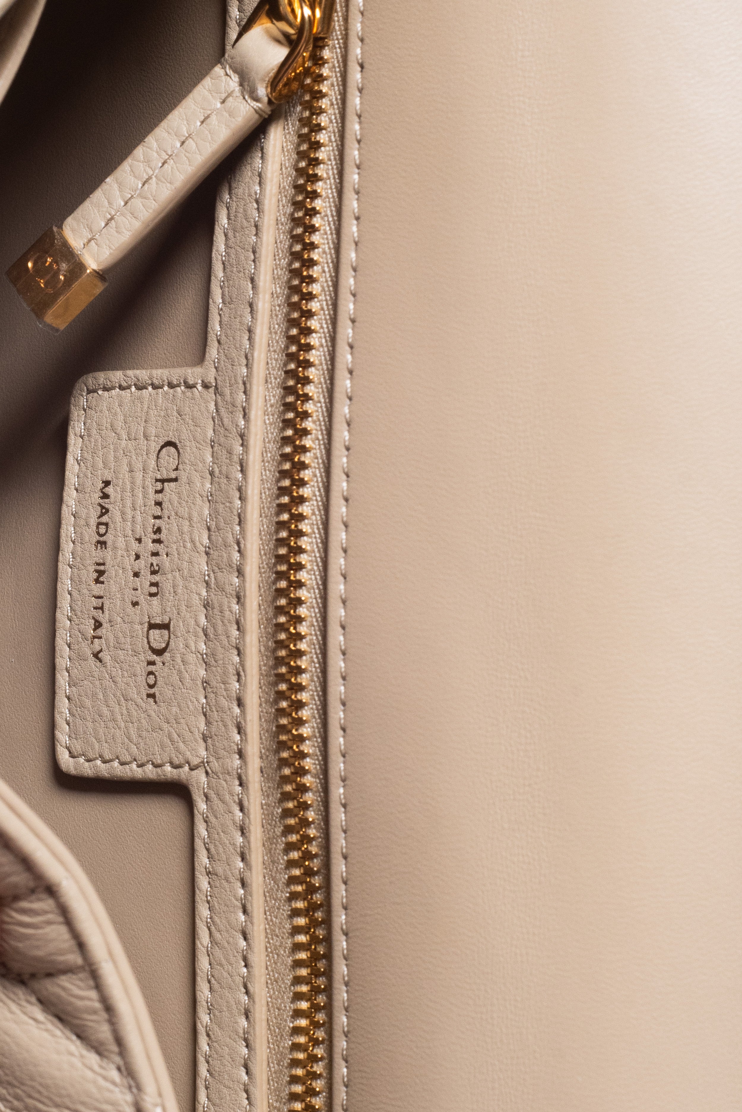 Open view of Christian Dior Small Beige Cannage Calfskin Caro Bag