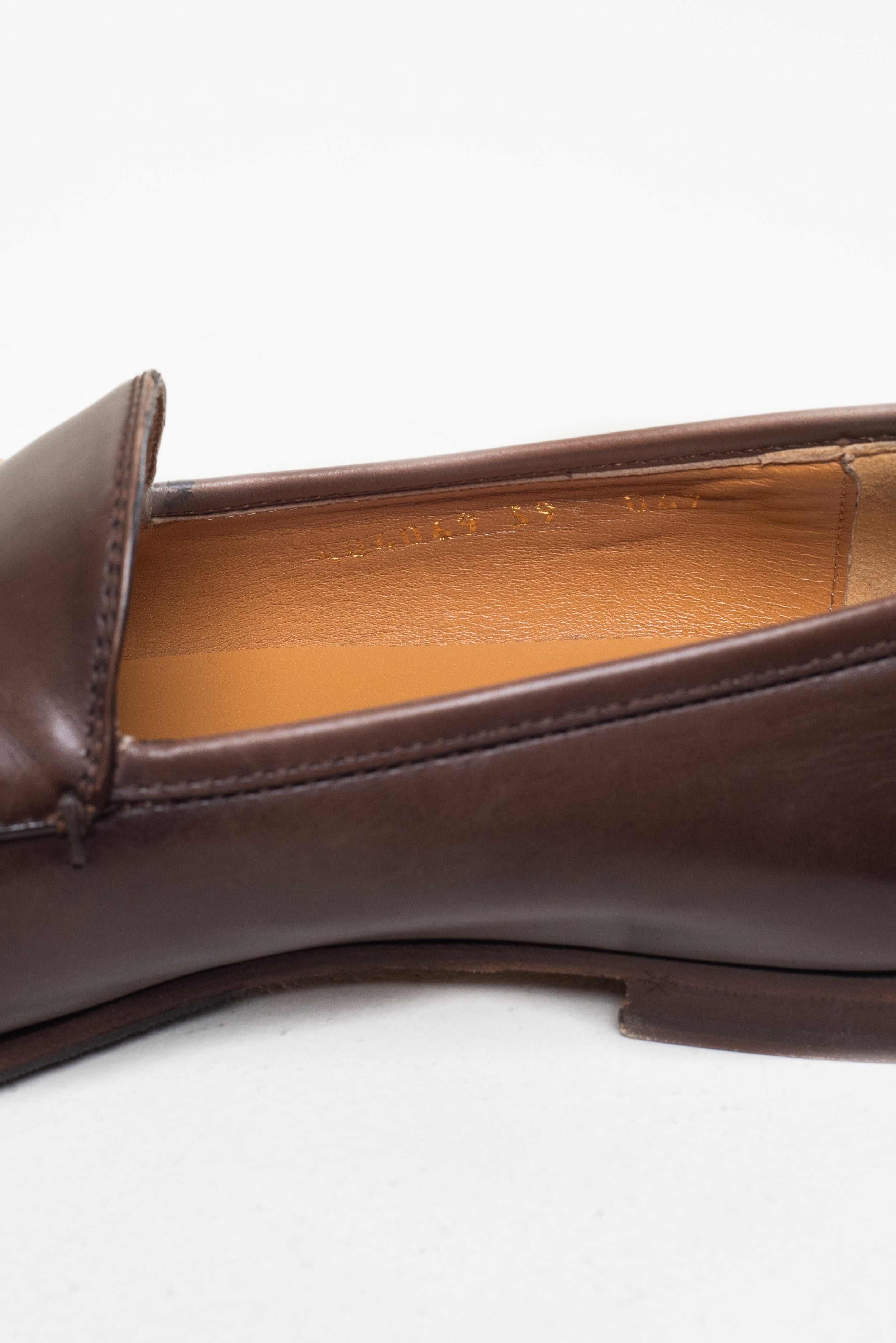 Close-up view of Gucci Brown Leather Jordaan Loafer