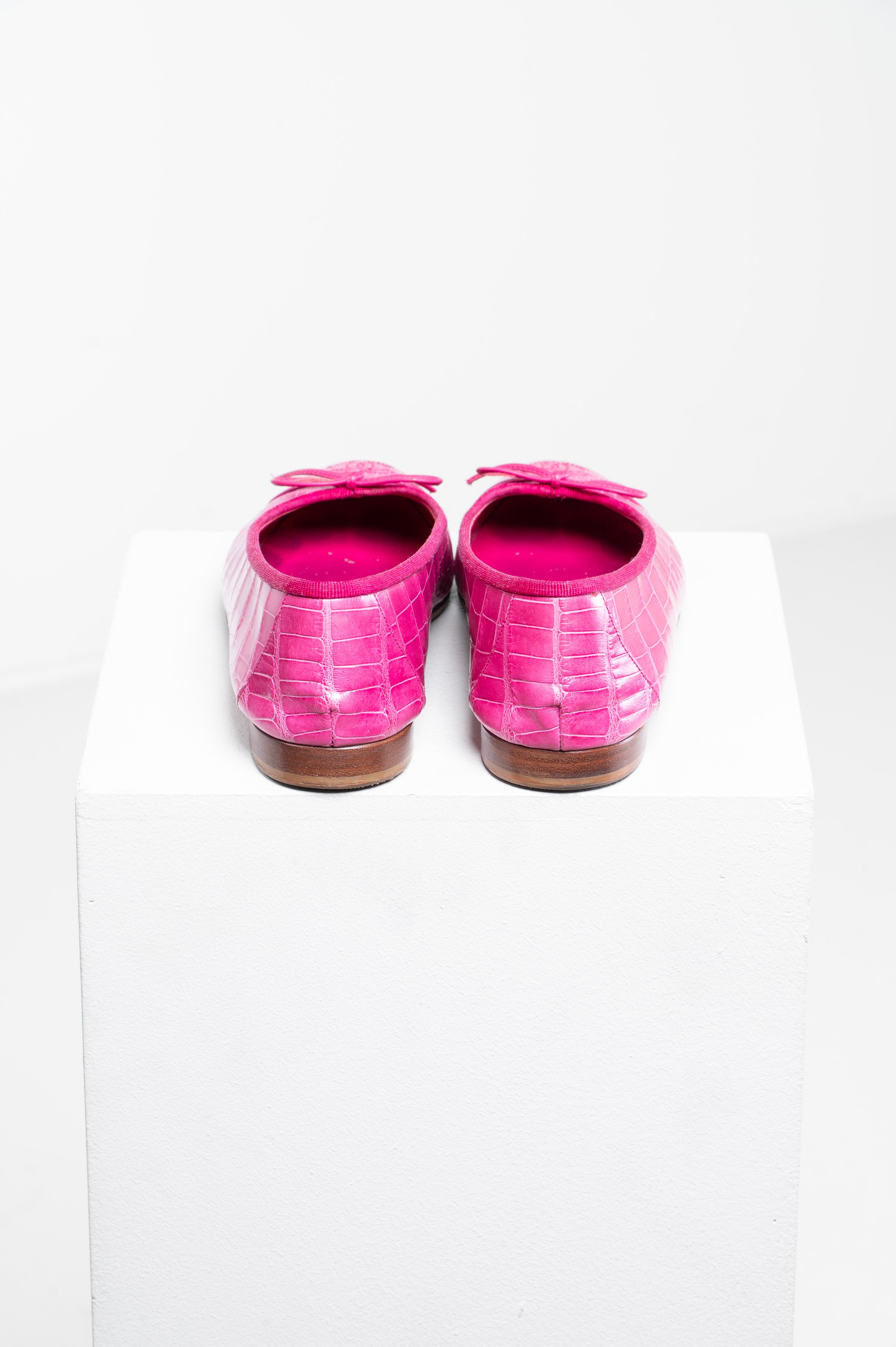 Back view of Chanel Pink Crocodile Ballet Flats 