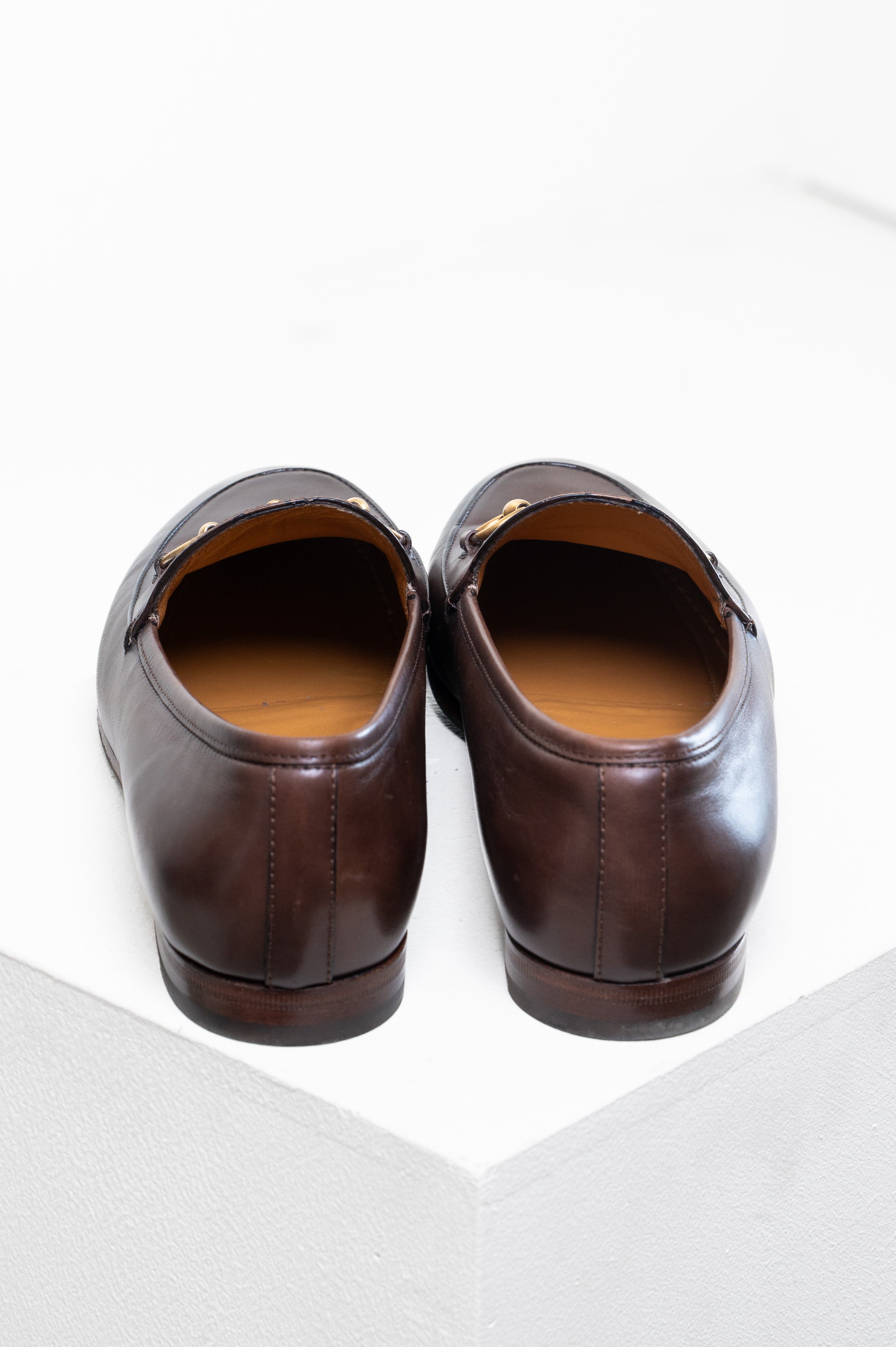 Back view of Gucci Brown Leather Jordaan Loafer