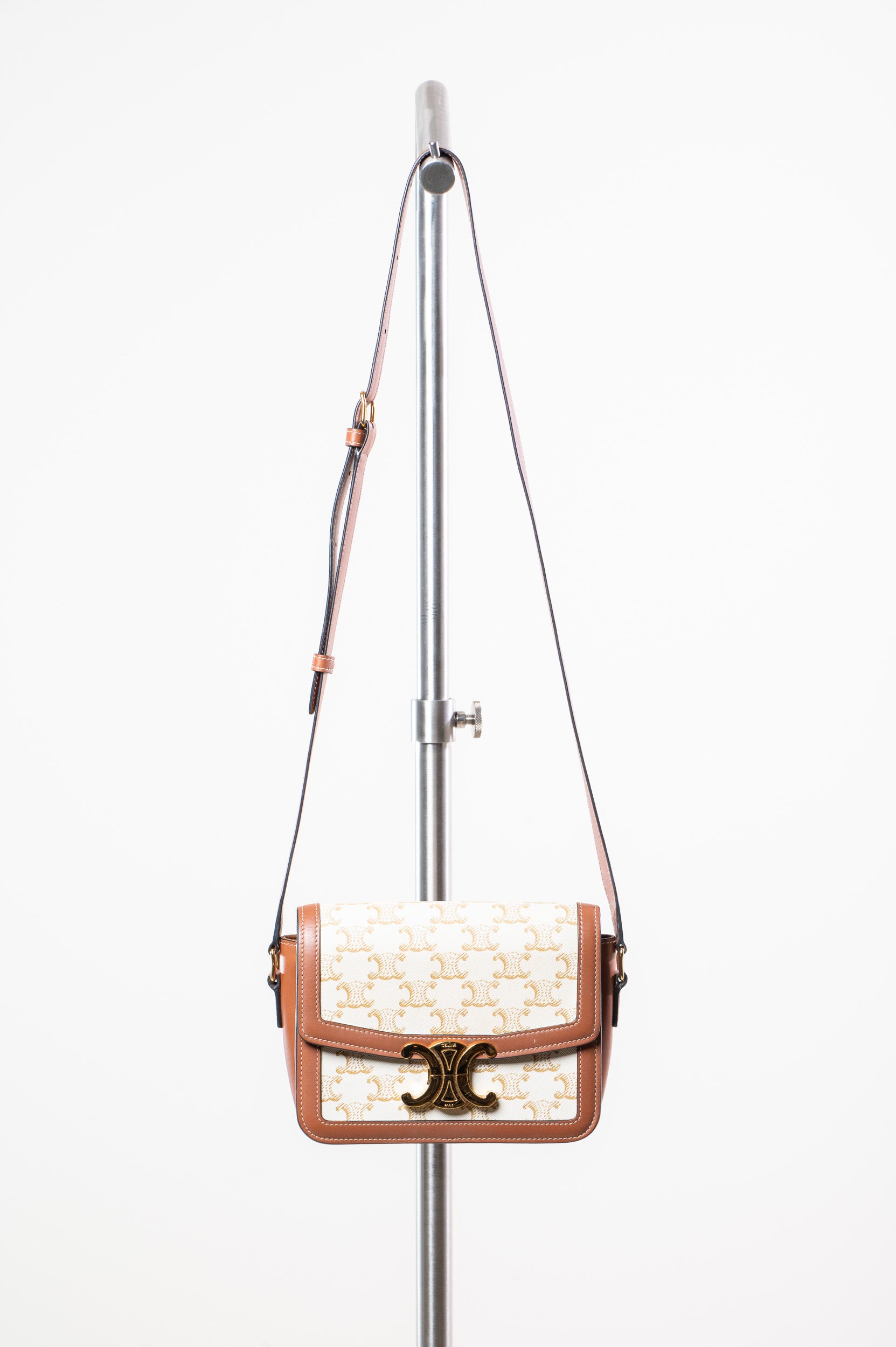 Additional front view of Celine Teen Triomphe Canvas Leather Crossbody Bag