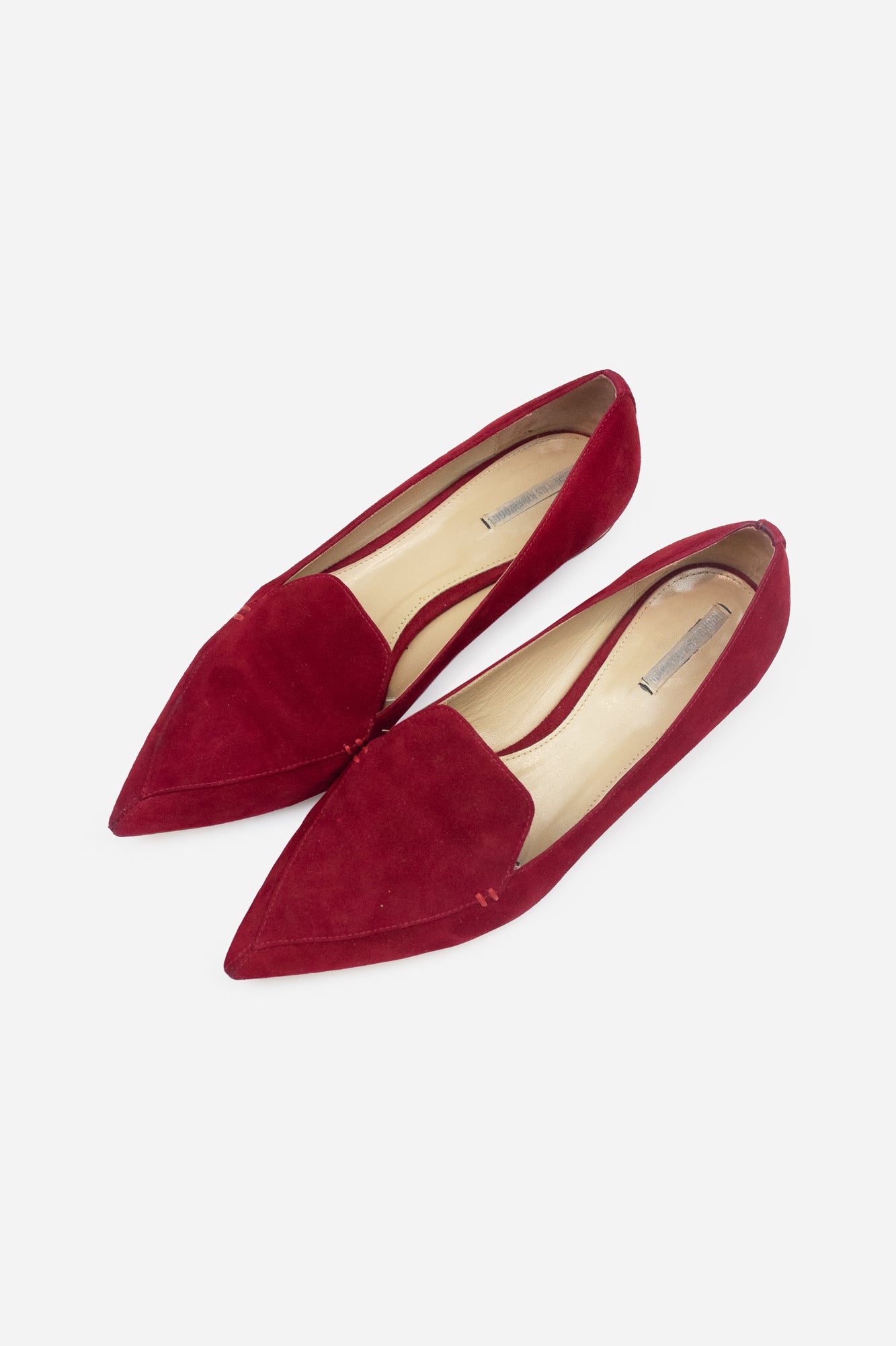 Red Suede Pointed Toe Flats