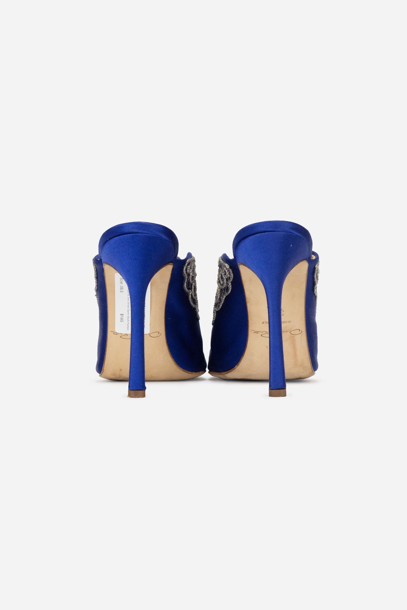 Blue Satin Rope & Jew Detail Open Back Pumps