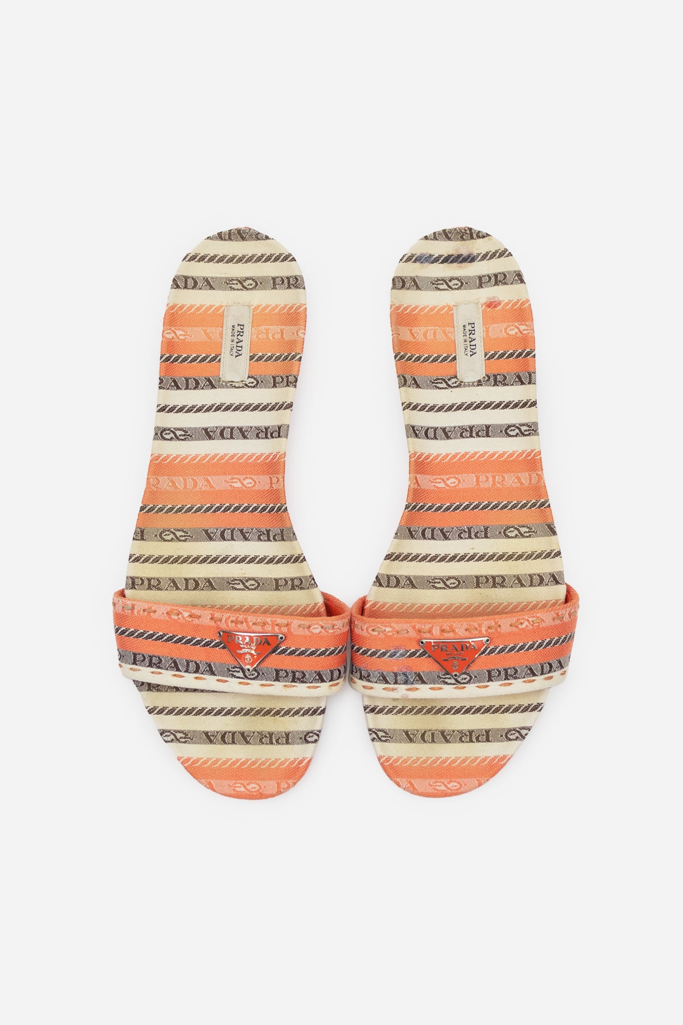 Beige and Orange Canvas Slide Sandals