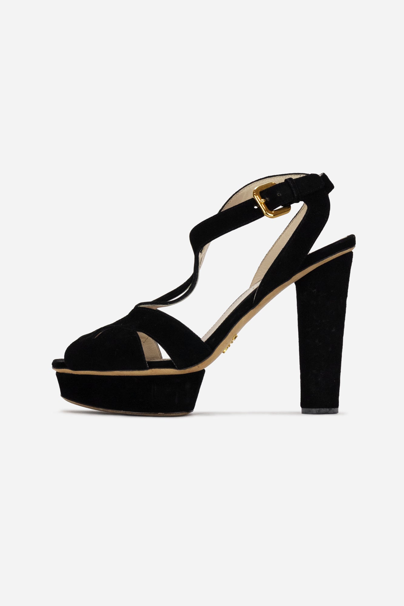 Black Suede Swirl Design Platform Sandals