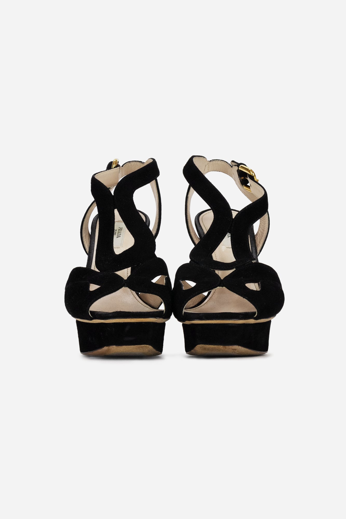 Black Suede Swirl Design Platform Sandals