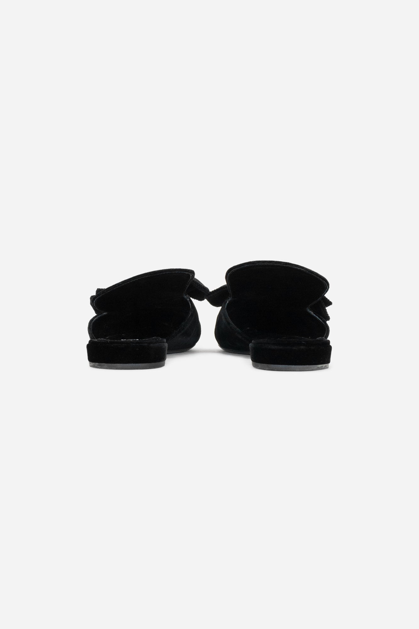 Black Velvet Pointed Toe Mules with Bow Detail