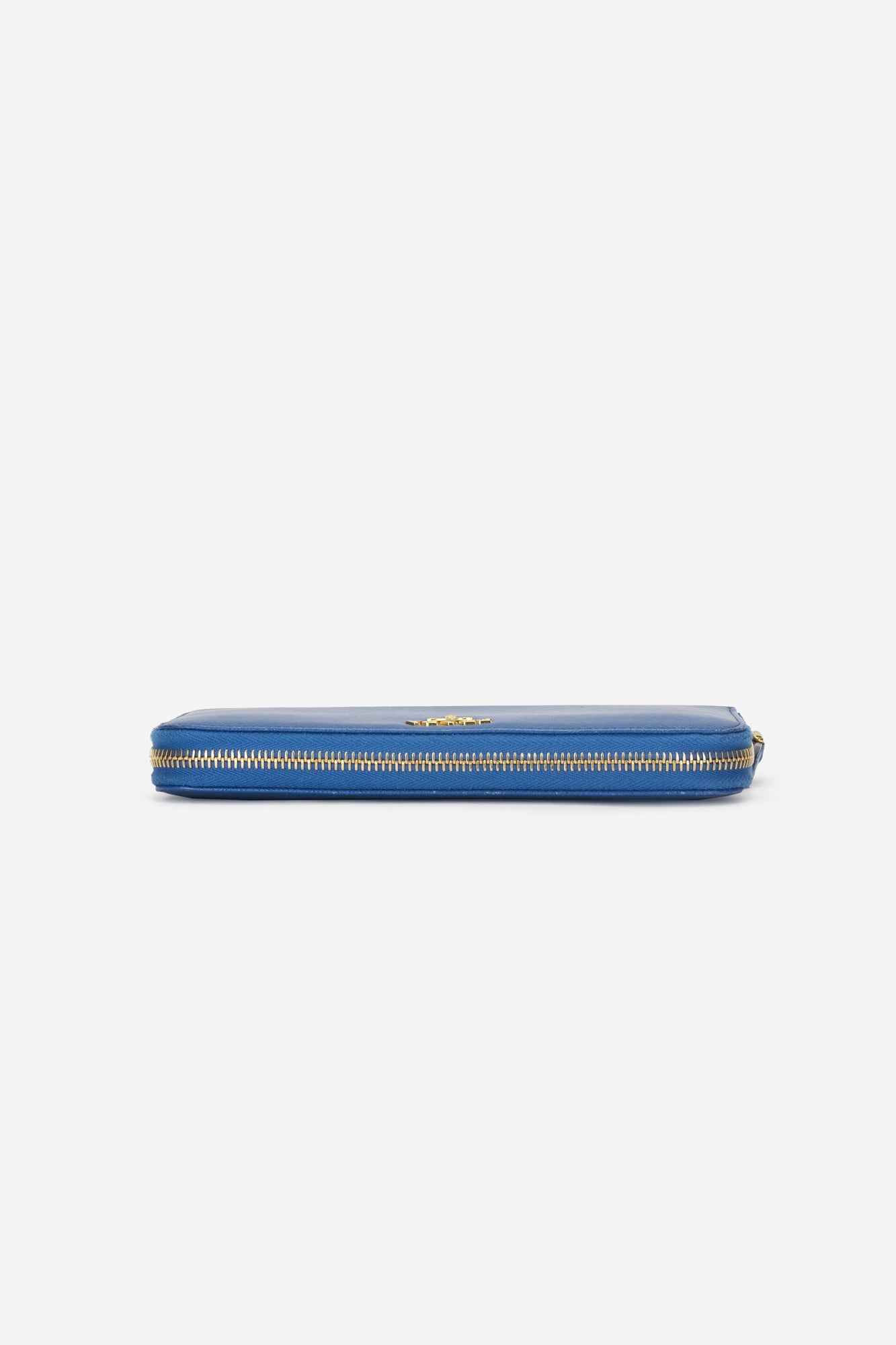 Blue Saffiano Leather Zip Wallet
