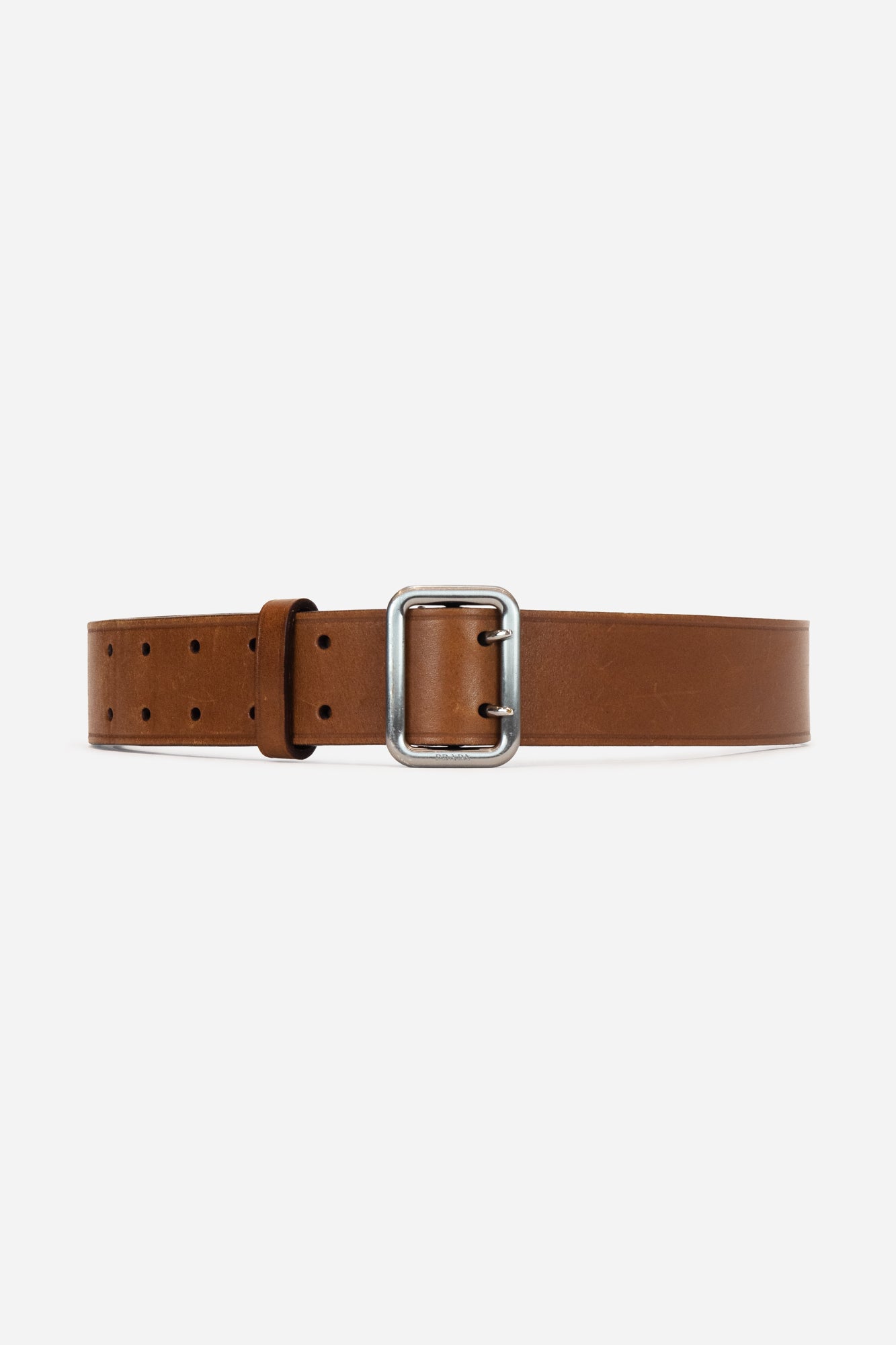Brown Leather Silver Buckle Double Hole Belt