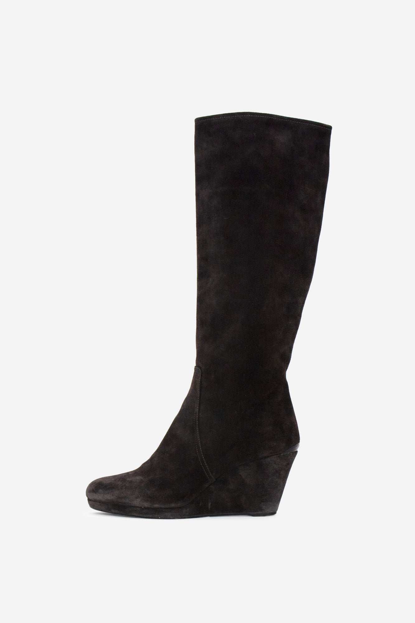 Brown Suede Wedge Knee High Boots