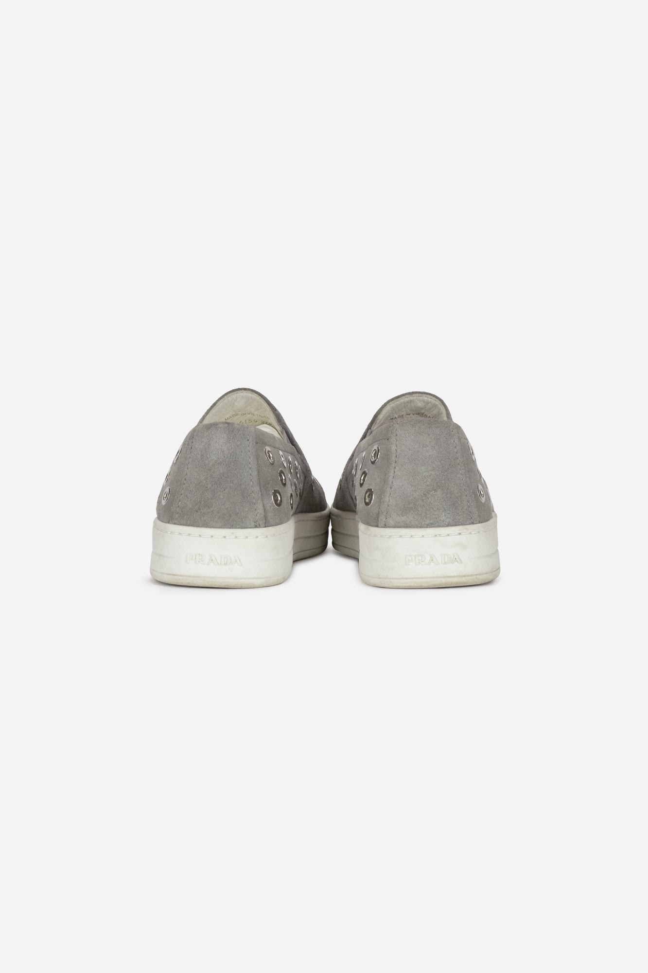 Grey Suede Grommet Slip On Sneakers
