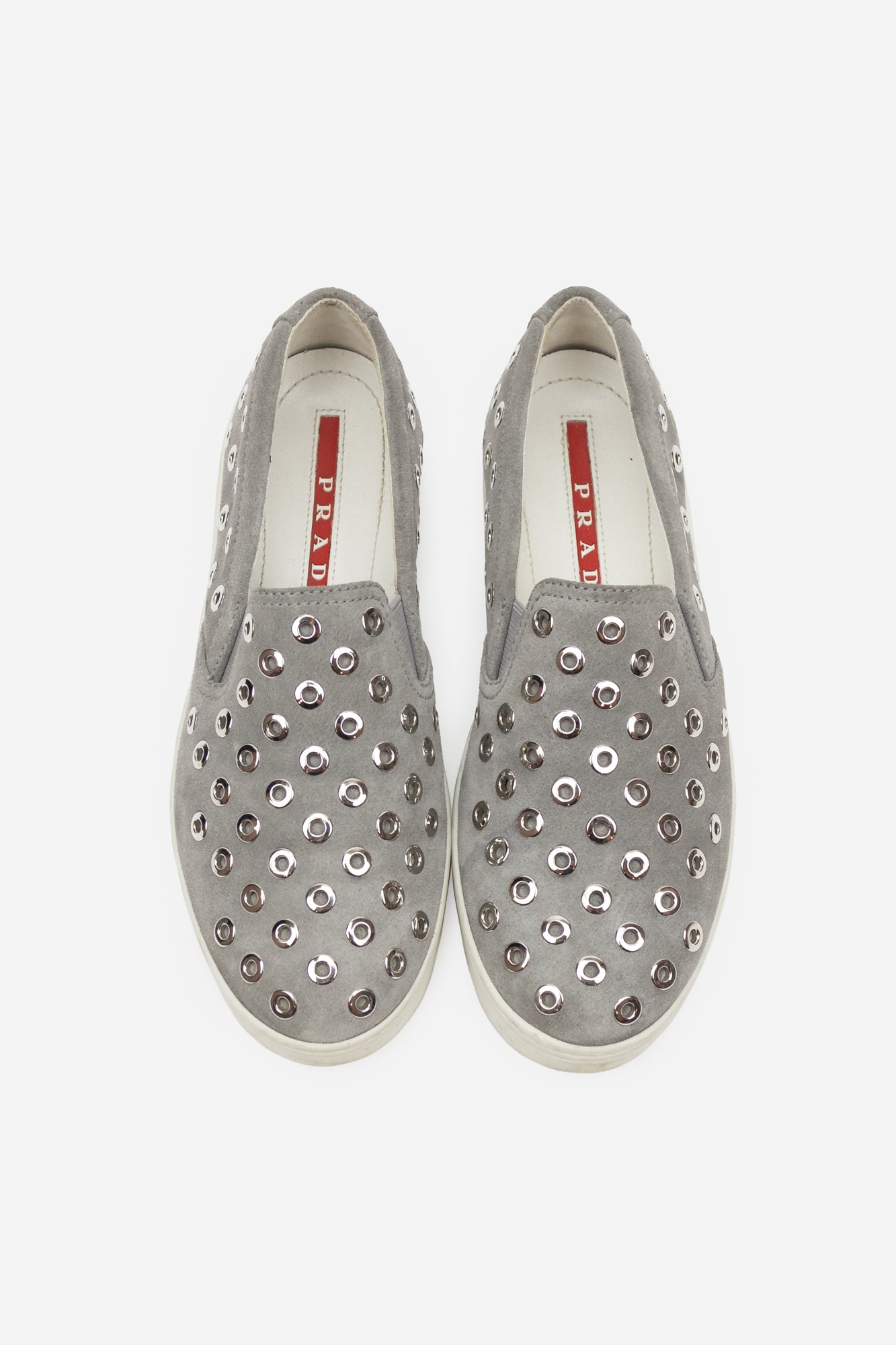 Grey Suede Grommet Slip On Sneakers