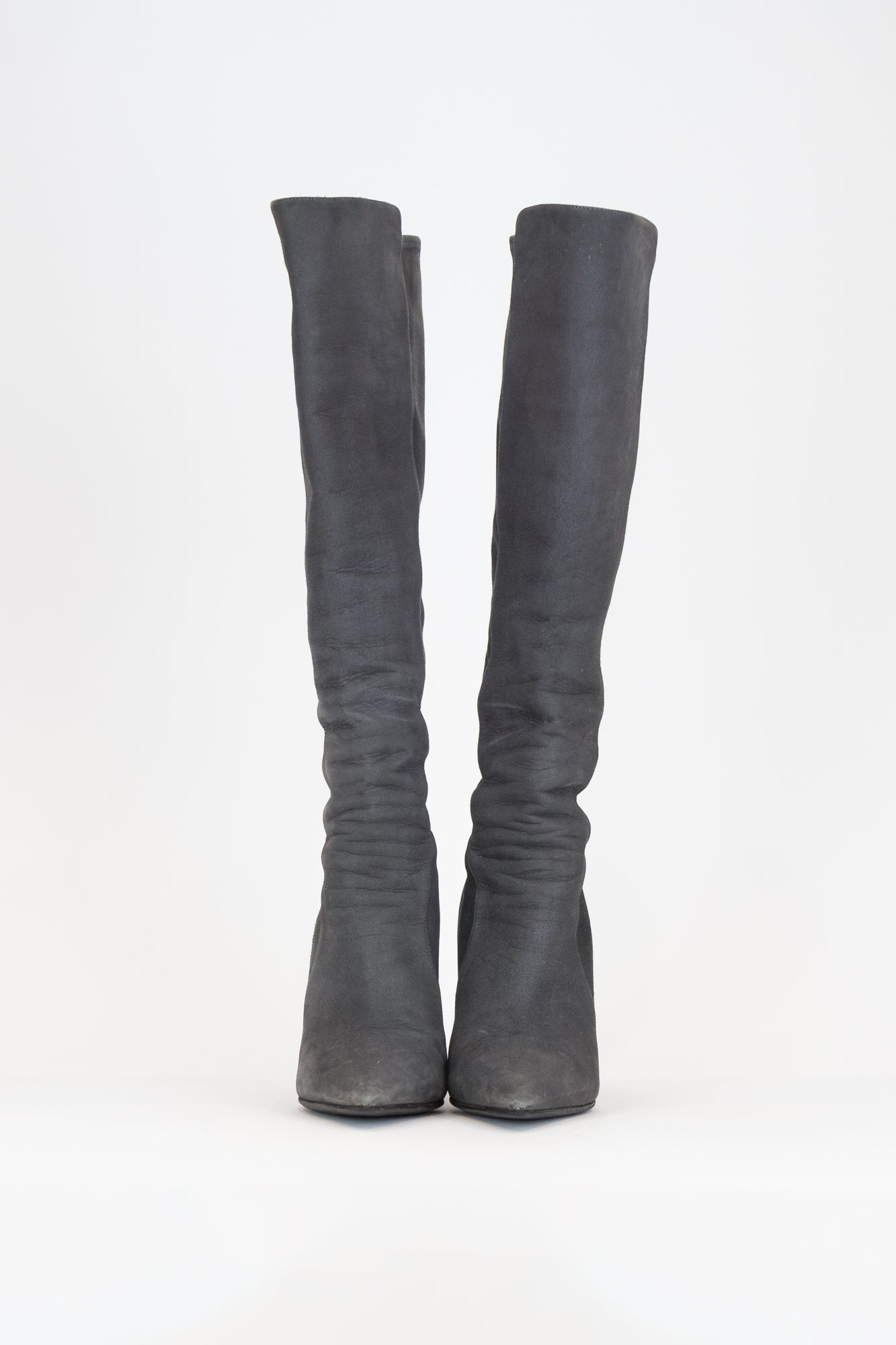 Grey Suede Zipper Knee High Boots