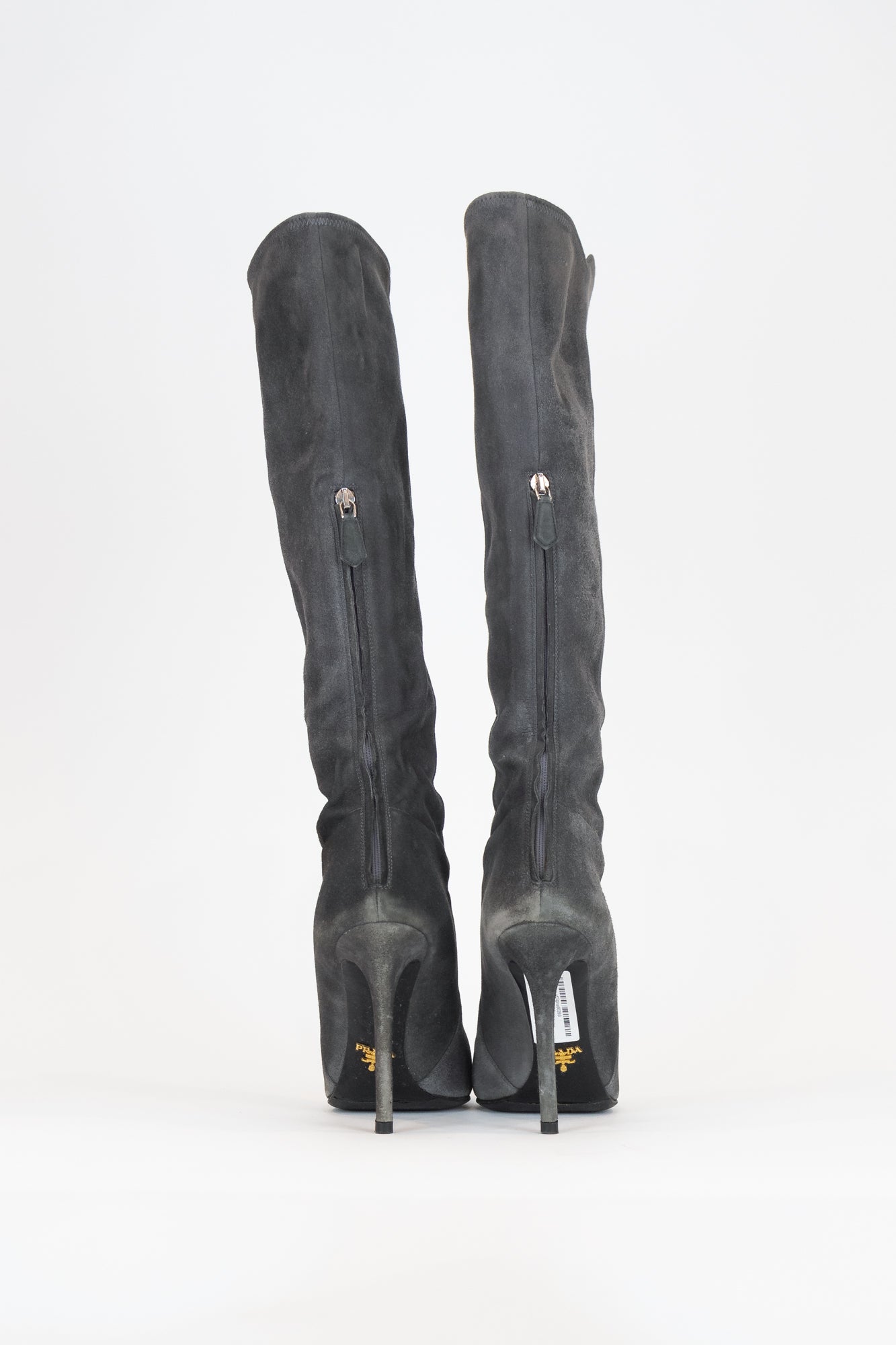 Grey Suede Zipper Knee High Boots