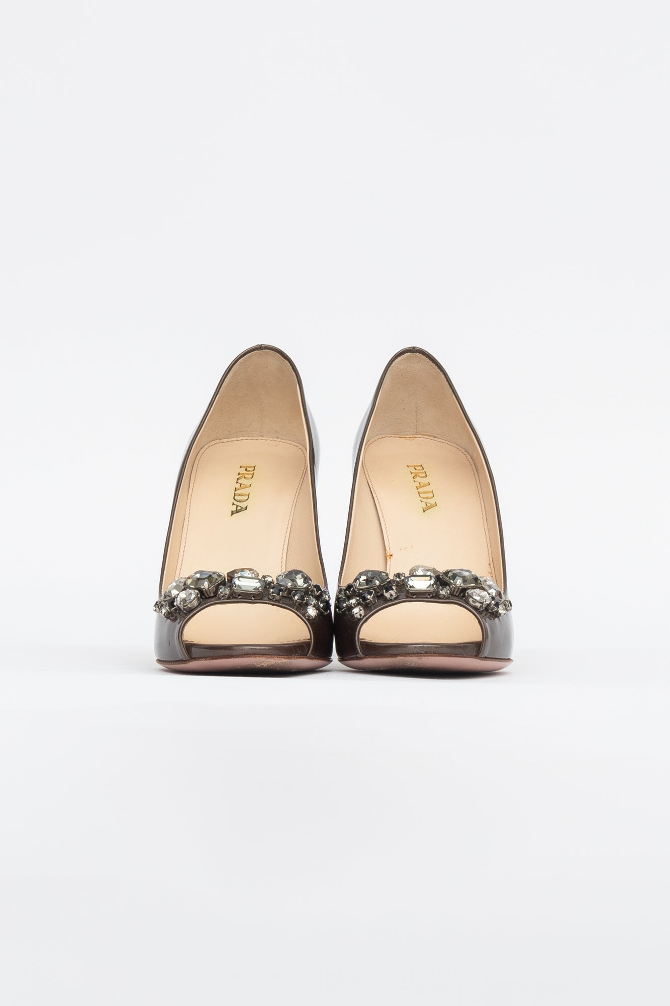 Metallic Chrystal Embellished Open Toe Pumps