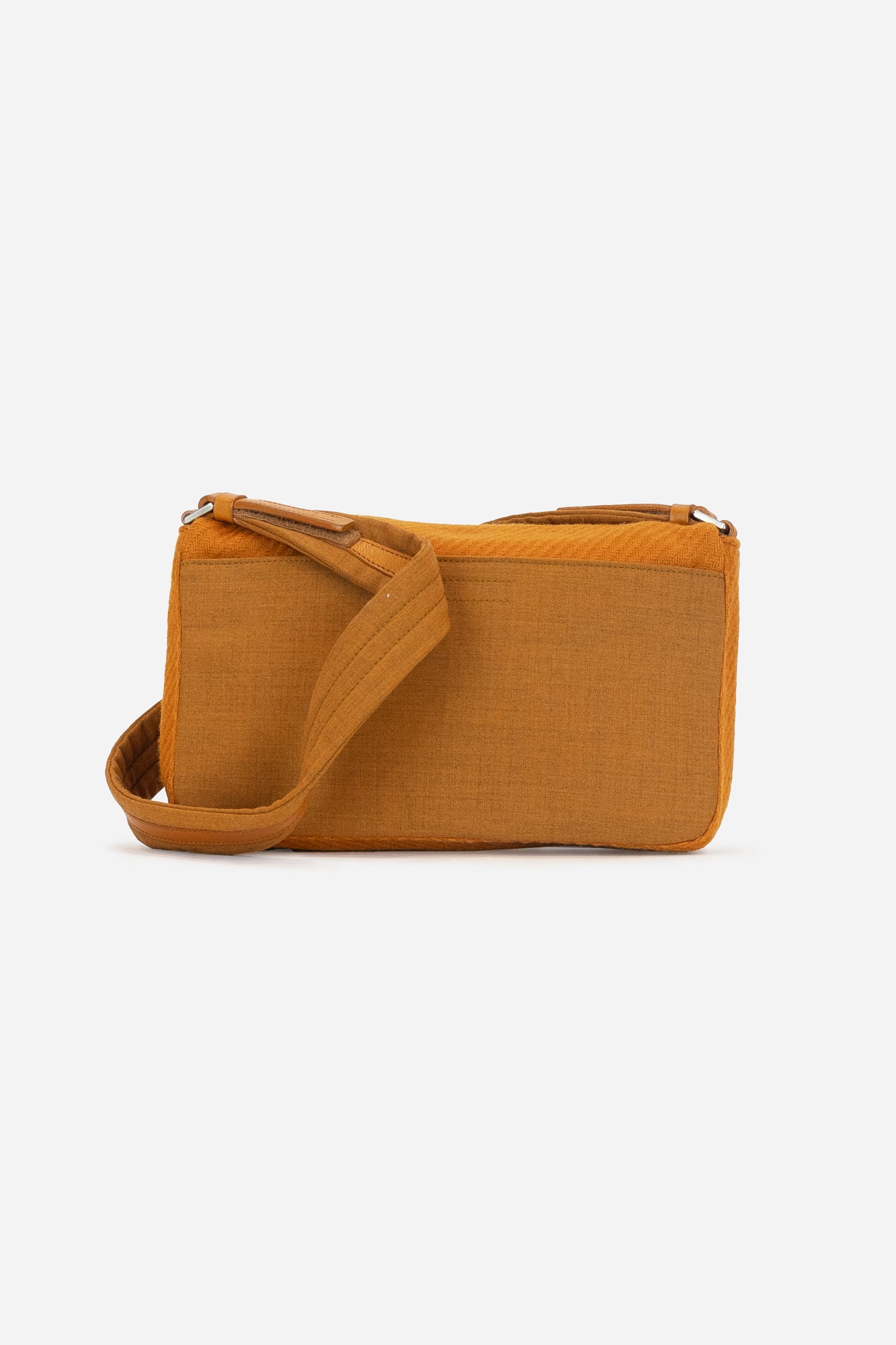 Orange Leather & Canvas Handbag W/ Fur Pocket Accent