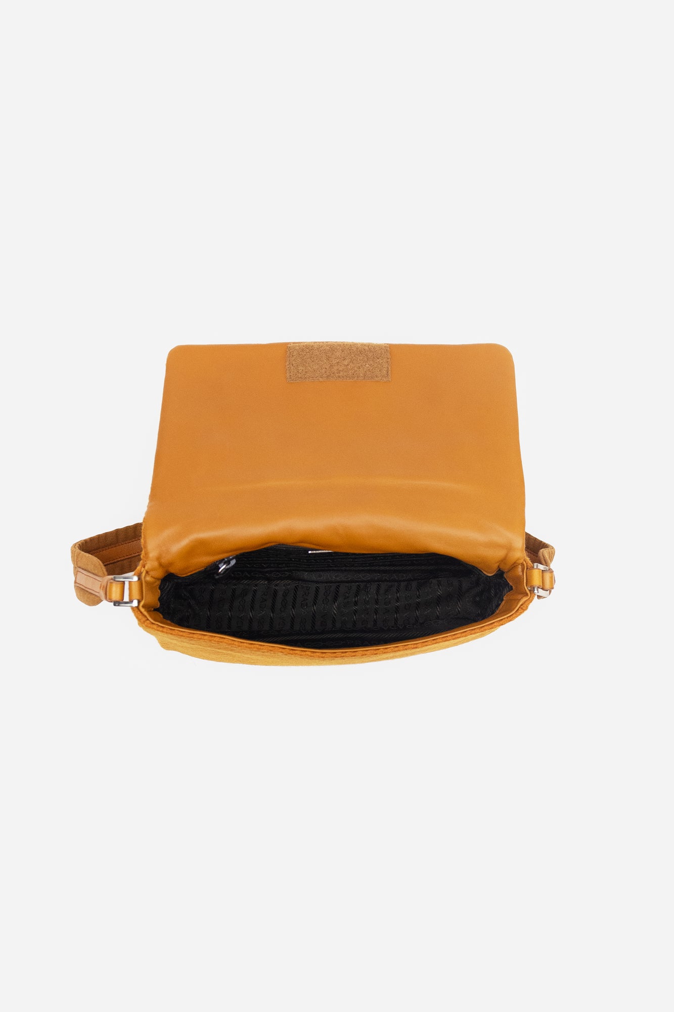 Orange Leather & Canvas Handbag W/ Fur Pocket Accent