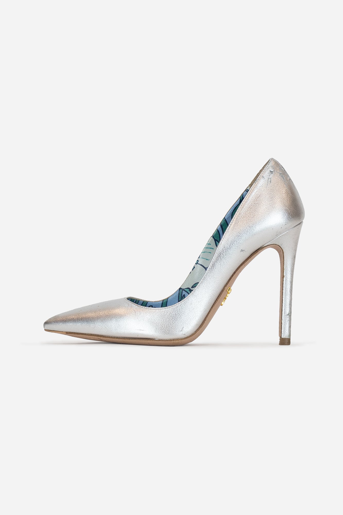 Silver Pointed Toe Pump Blue Paisley Interior