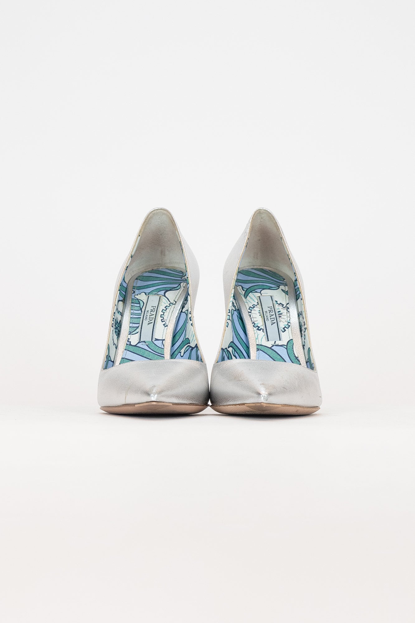 Silver Pointed Toe Pump Blue Paisley Interior