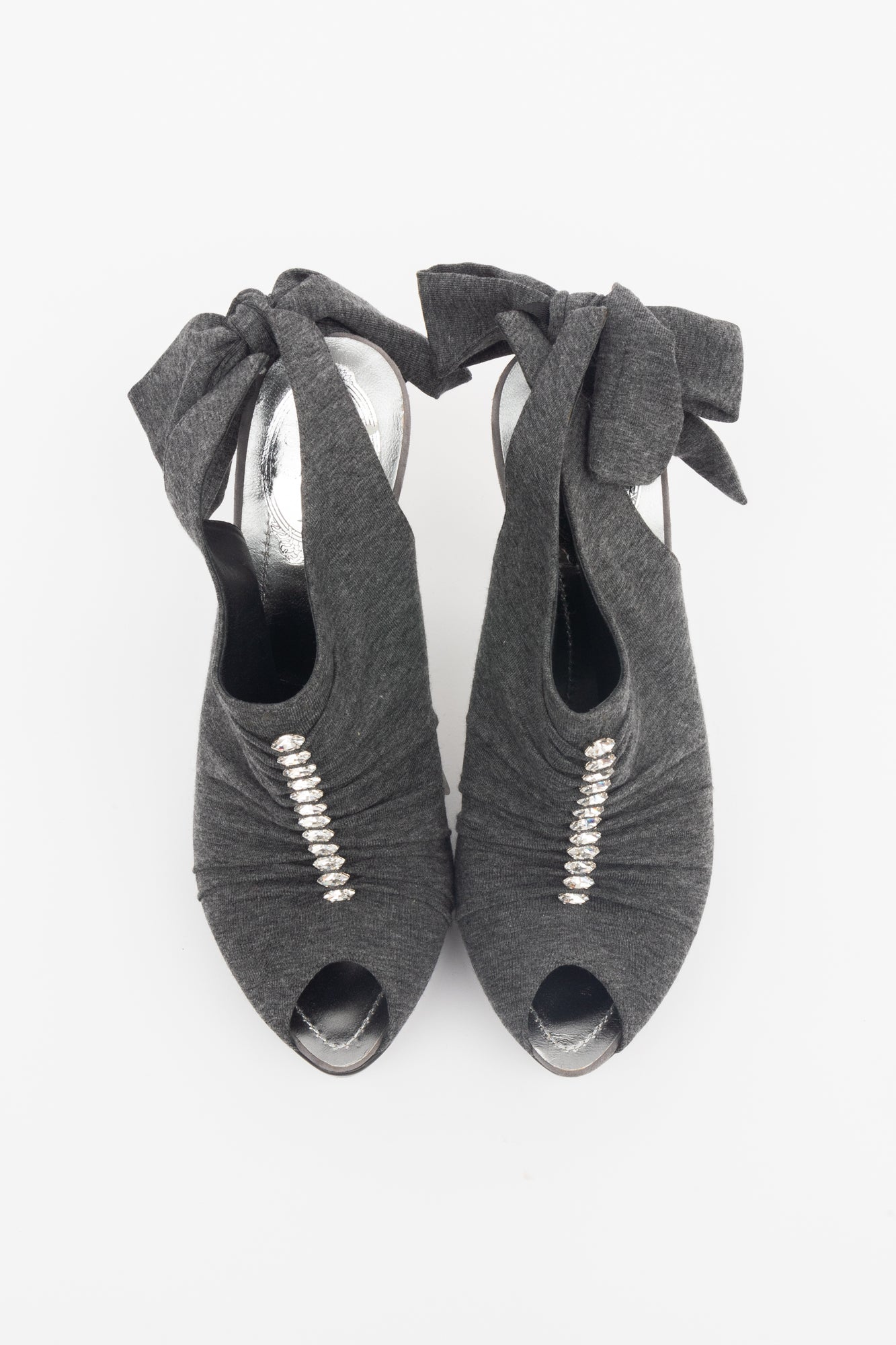 Grey Bow Sling Back Glitter Sole Pumps