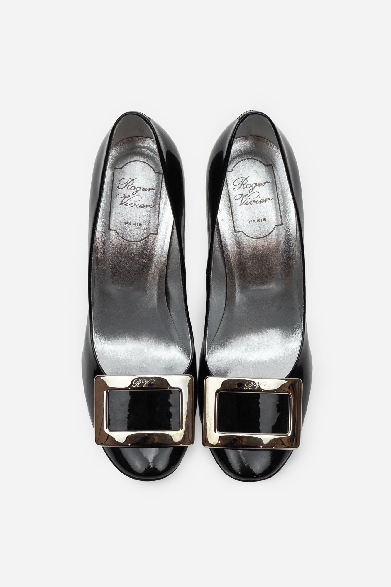 Black Patent Pumps With Silver Buckle
