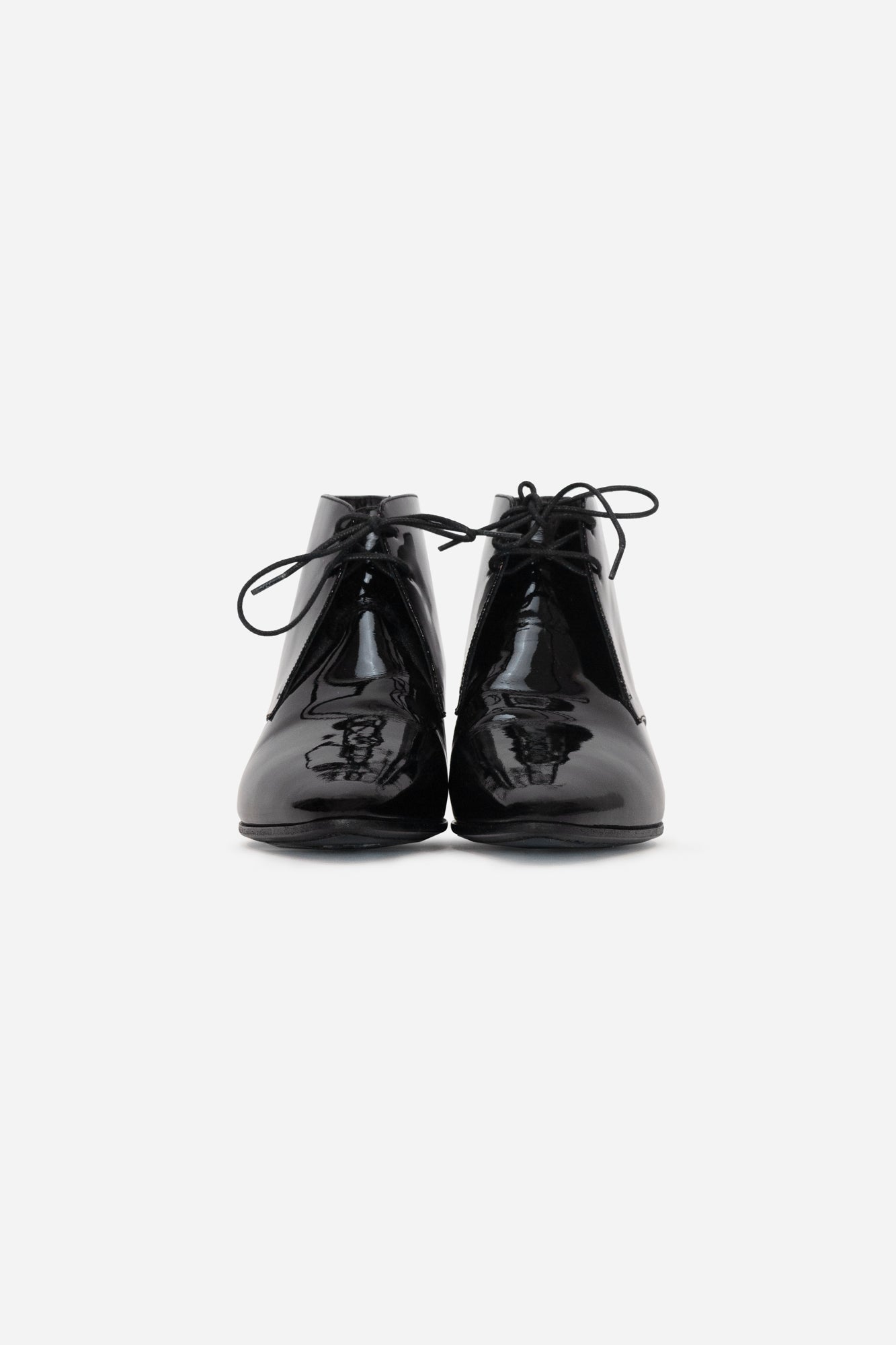 Black Pointed Toe Patent Lace Up Boots